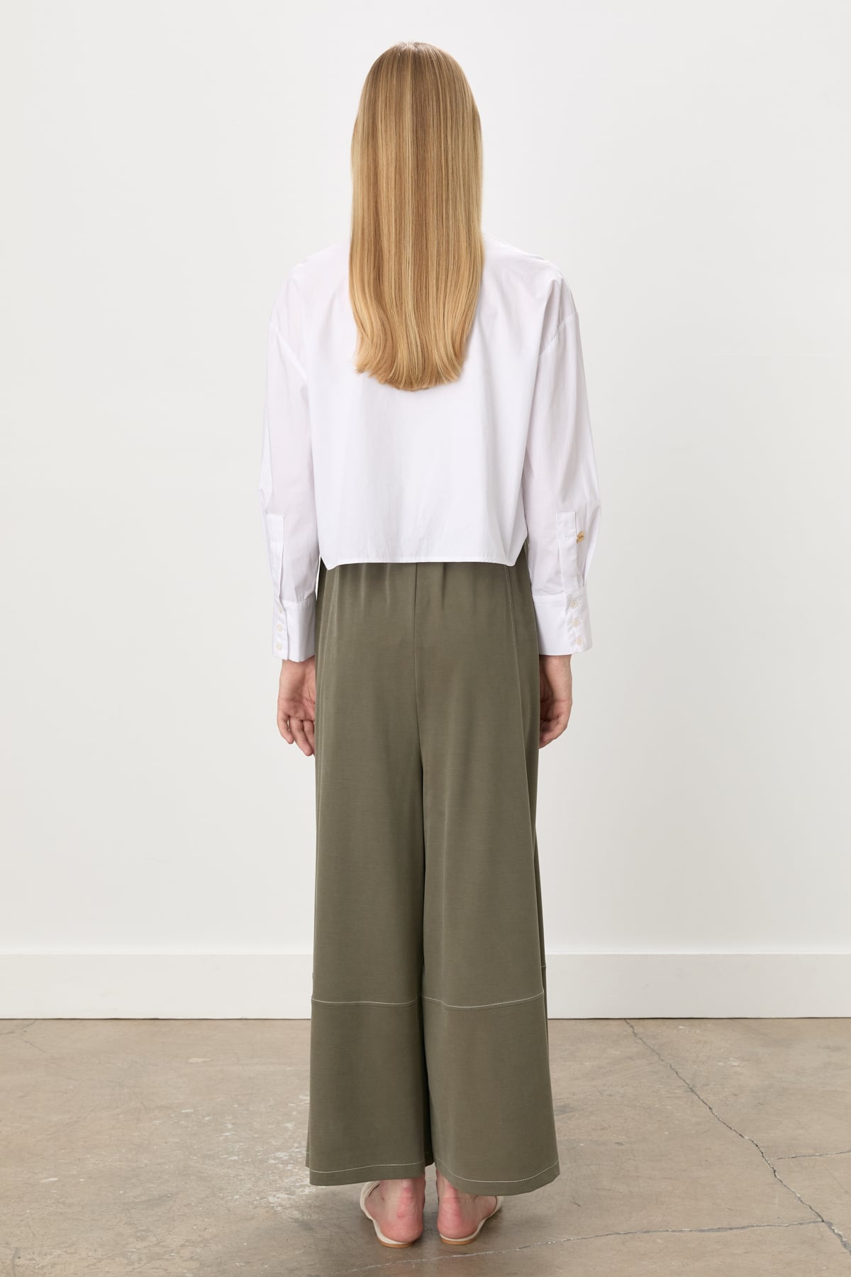 NİHAN Pants Nihan Dikiş Detaylı Bol Paça Örme Pantolon  Haki_modest
