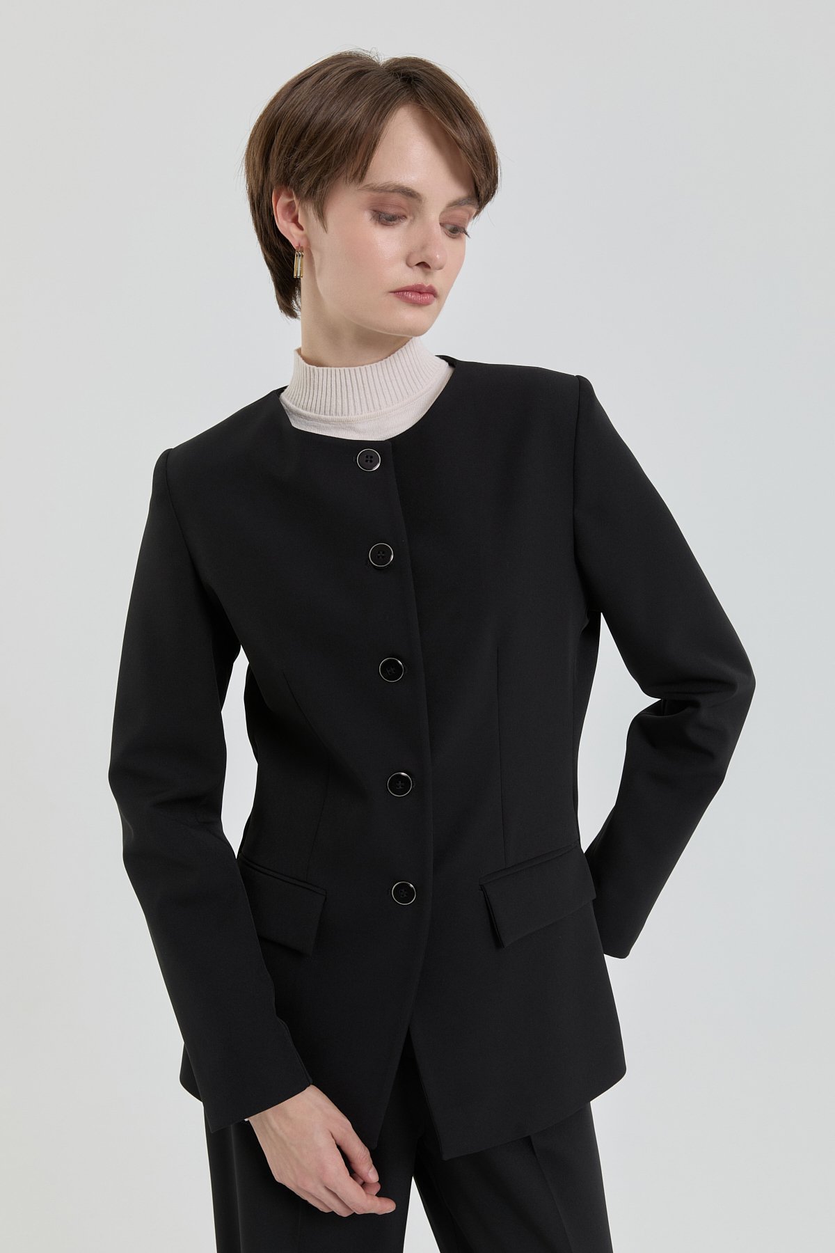 NİHAN Jacket Nihan Düğmeli Klasik Ceket  Siyah_modest