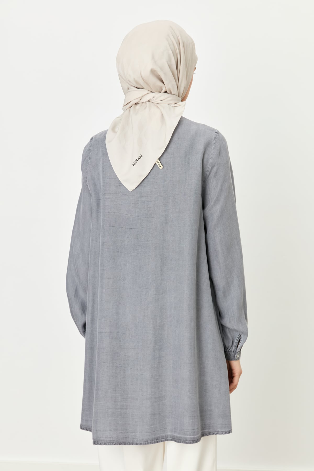NİHAN Tunik Nihan Etek Altı Detaylı Tencel Tunik  Gri_modest