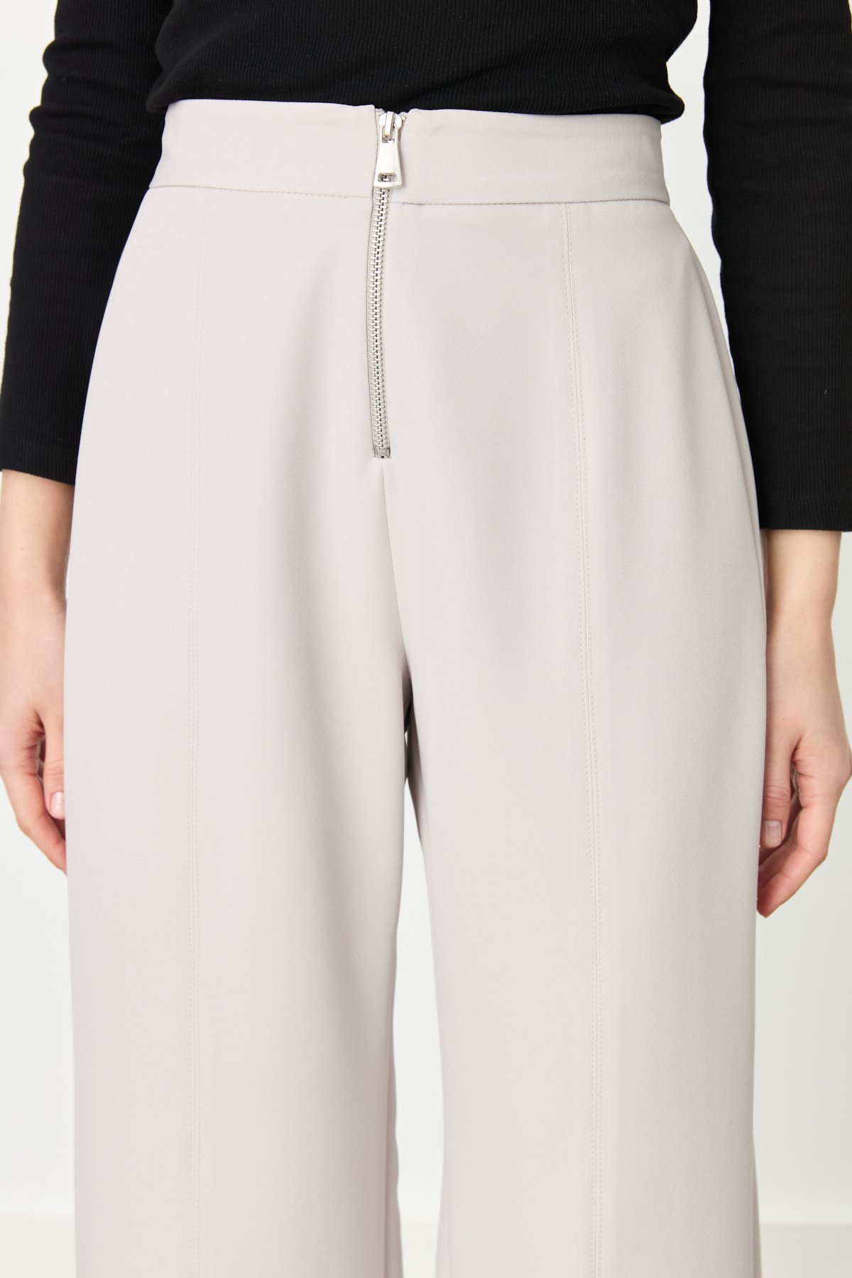 NİHAN Pants Nihan Fermuar Detaylı Bilek Boy Bol Pantolon  Taş_modest