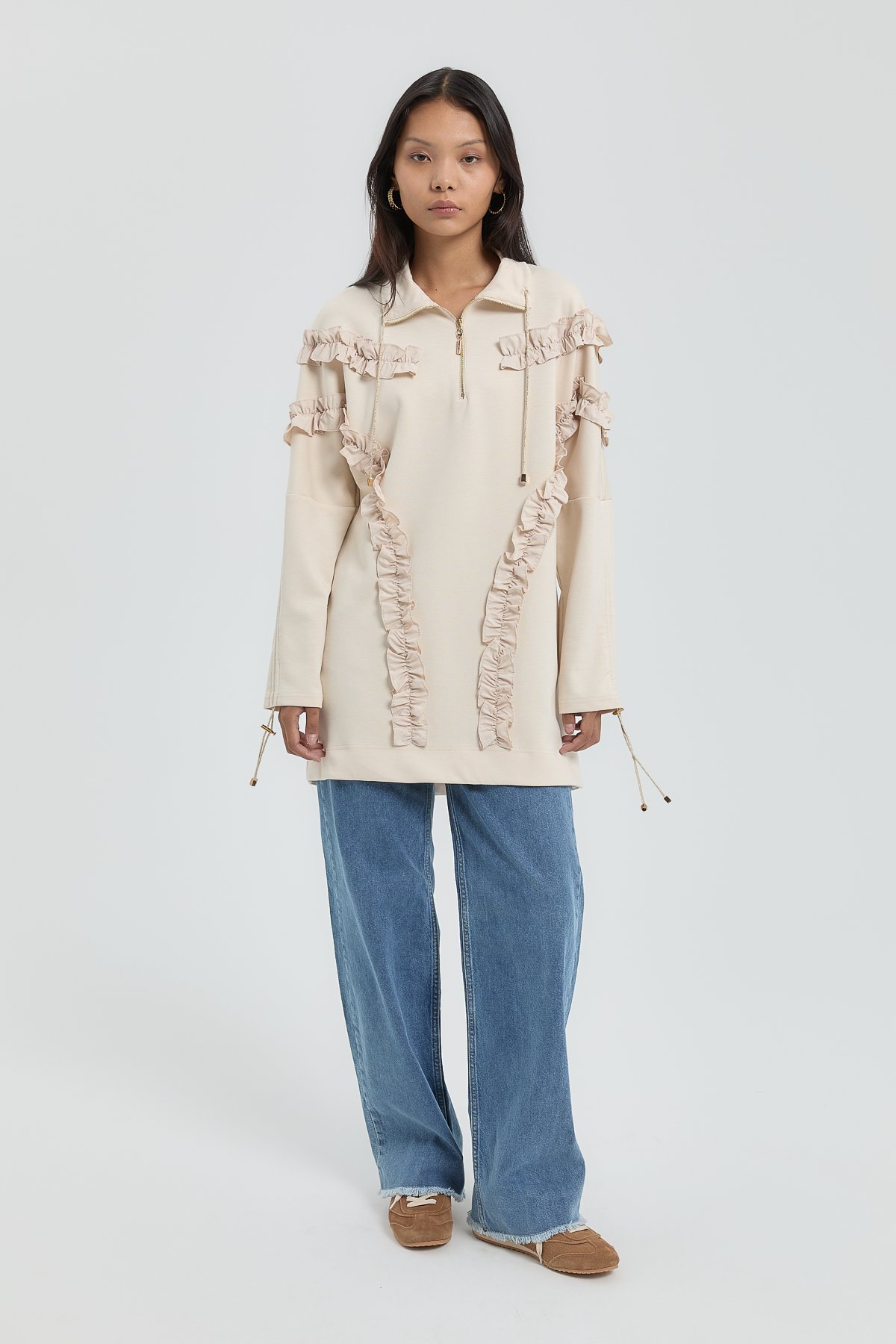 NİHAN Sweat Nihan Fırfır Detaylı Sweat  Krem_modest