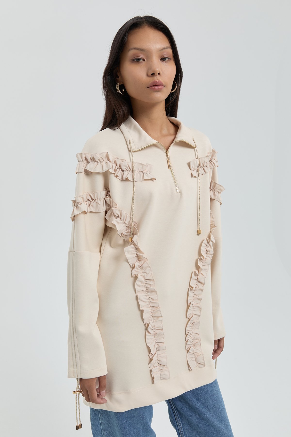 NİHAN Sweat Nihan Fırfır Detaylı Sweat  Krem_modest