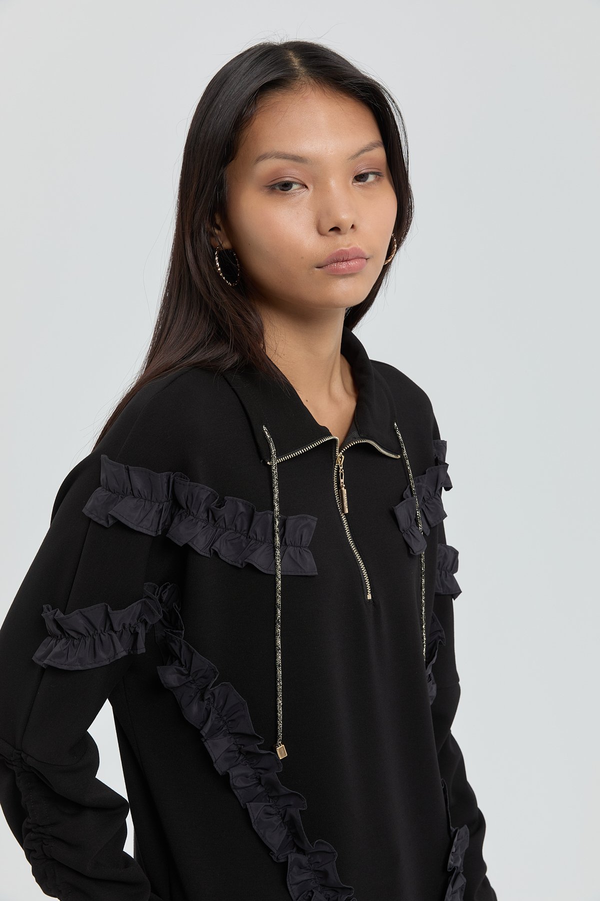 NİHAN Sweat Nihan Fırfır Detaylı Sweat  Siyah_modest