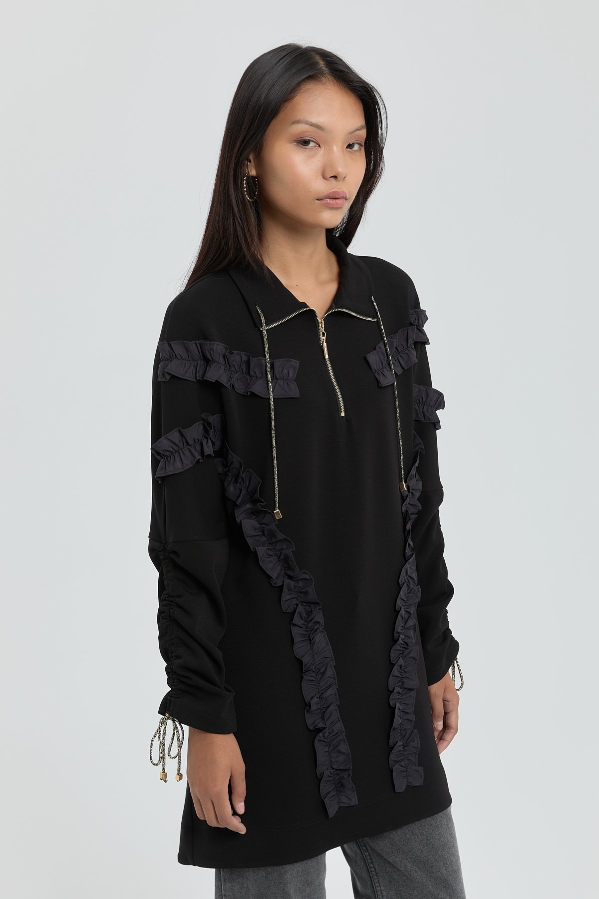 NİHAN Sweat Nihan Fırfır Detaylı Sweat  Siyah_modest