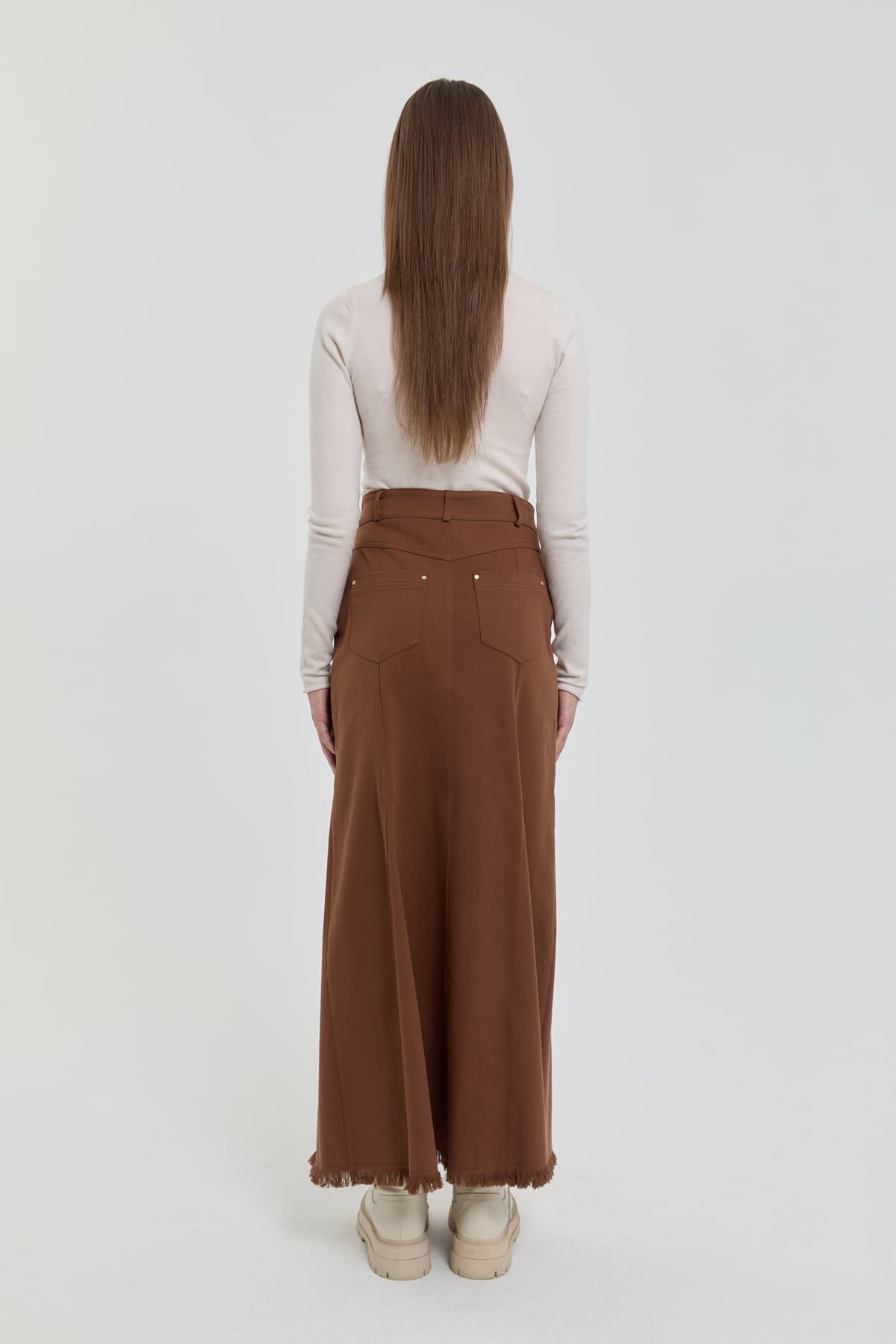 NİHAN Etek Nihan Gabardin 8 Panel Etek  Kahve_modest