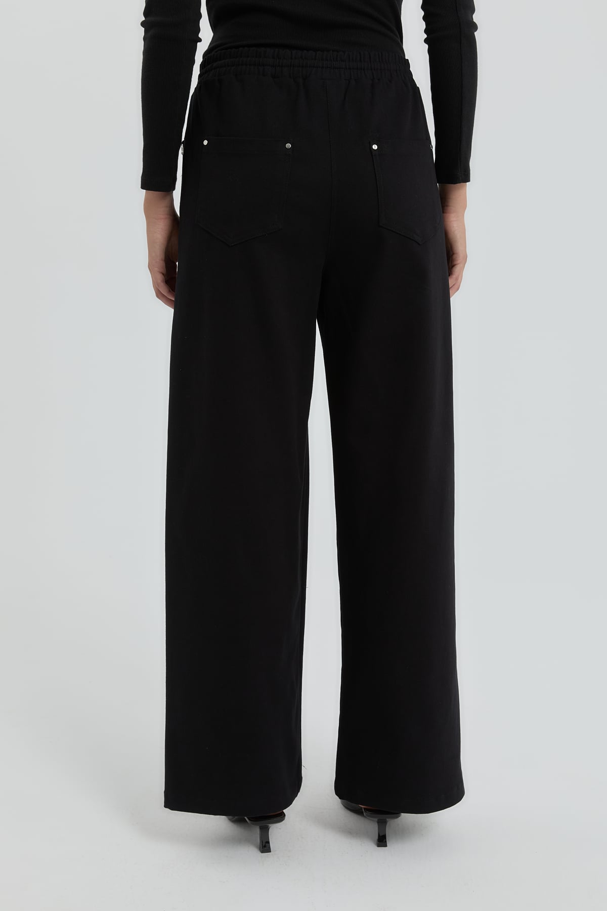 NİHAN Pantolon Nihan Gabardin Beli Lastikli Bol Paça Pantolon  Siyah_modest