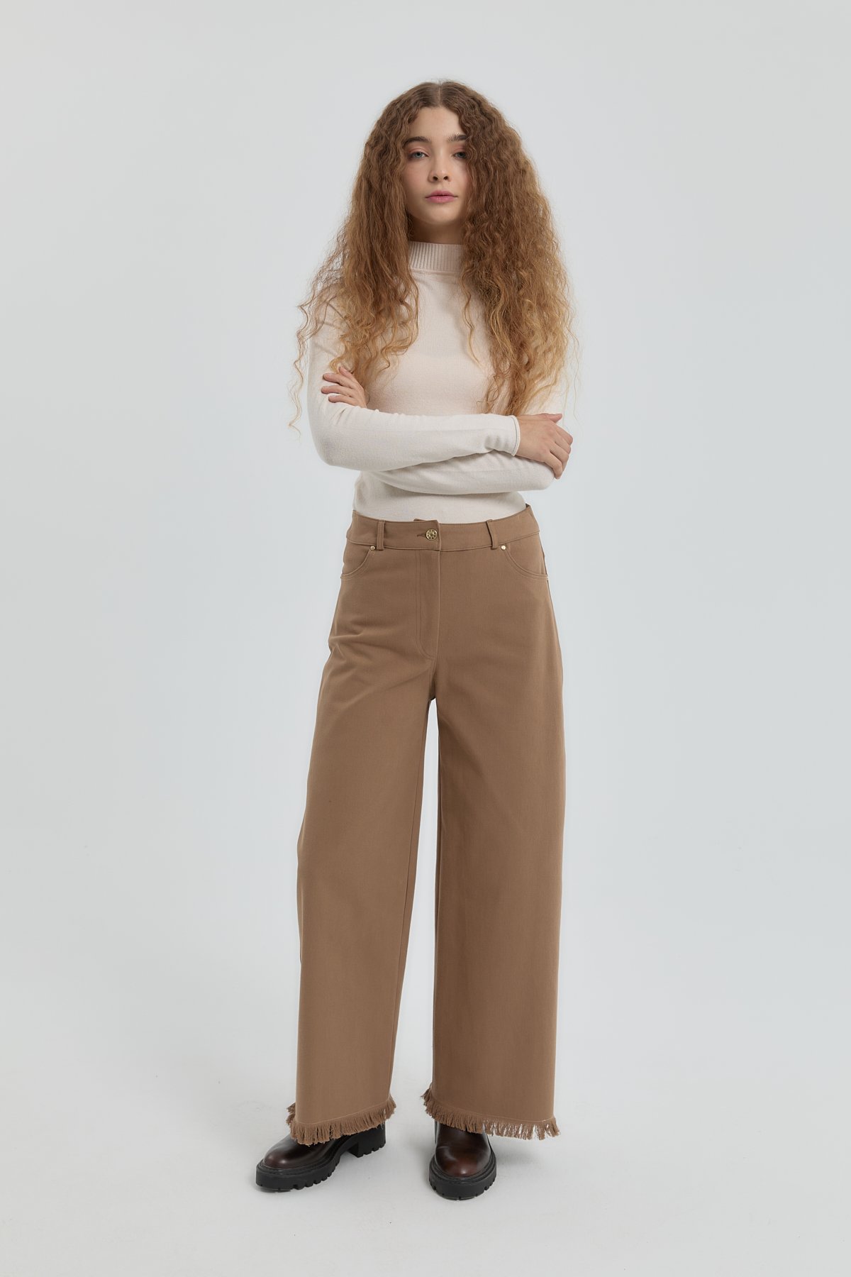 NİHAN Pantolon Nihan Gabardin Bol Paça Pantolon  Vizon_modest