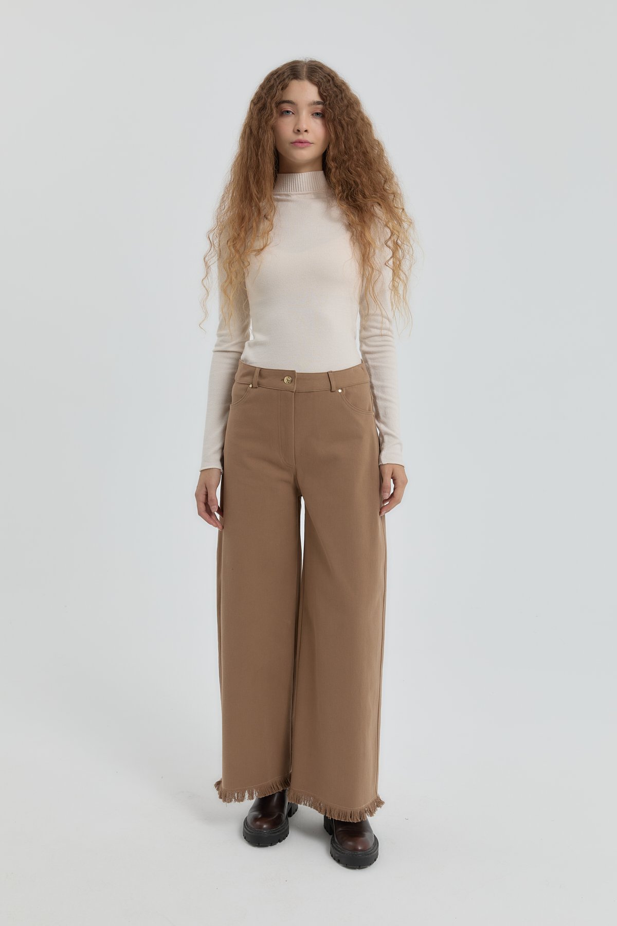 NİHAN Pantolon Nihan Gabardin Bol Paça Pantolon  Vizon_modest