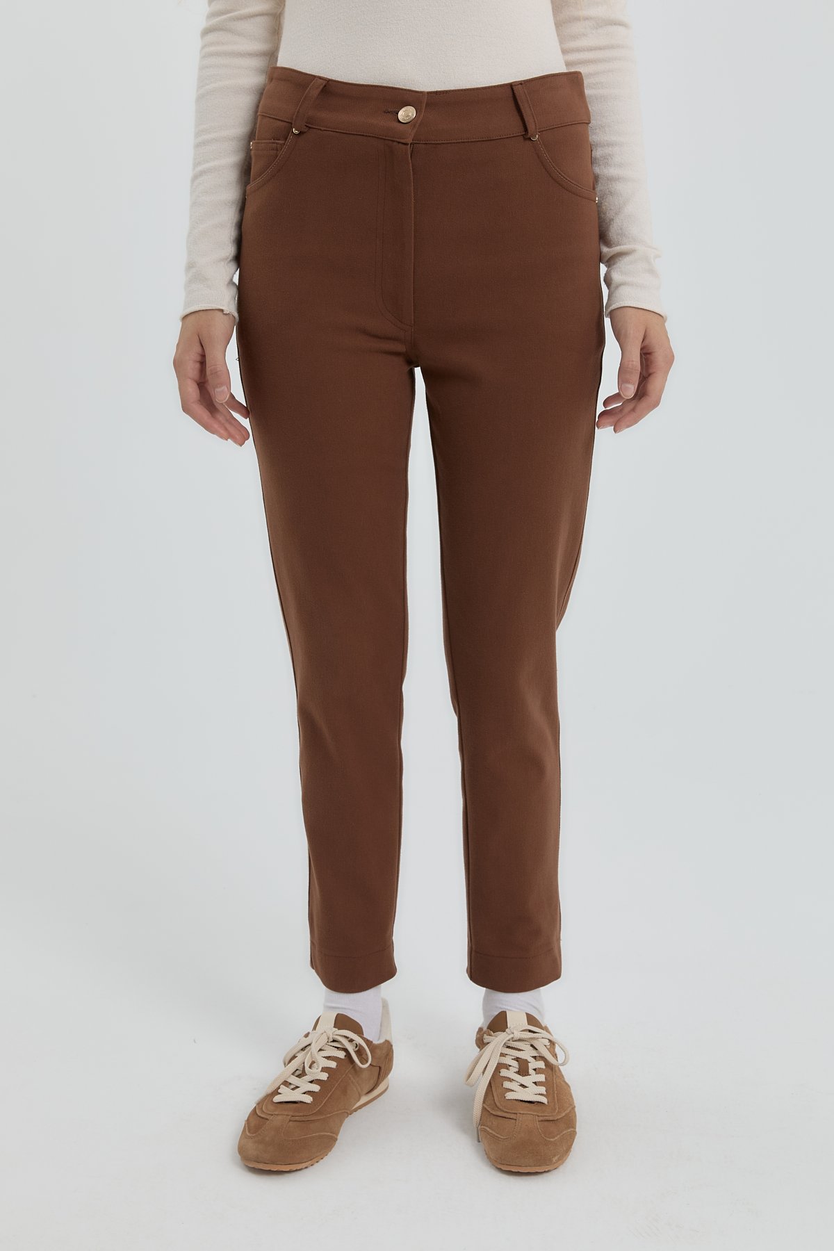 NİHAN Pants Nihan Gabardin Dar Paça Pantolon  Kahve_modest