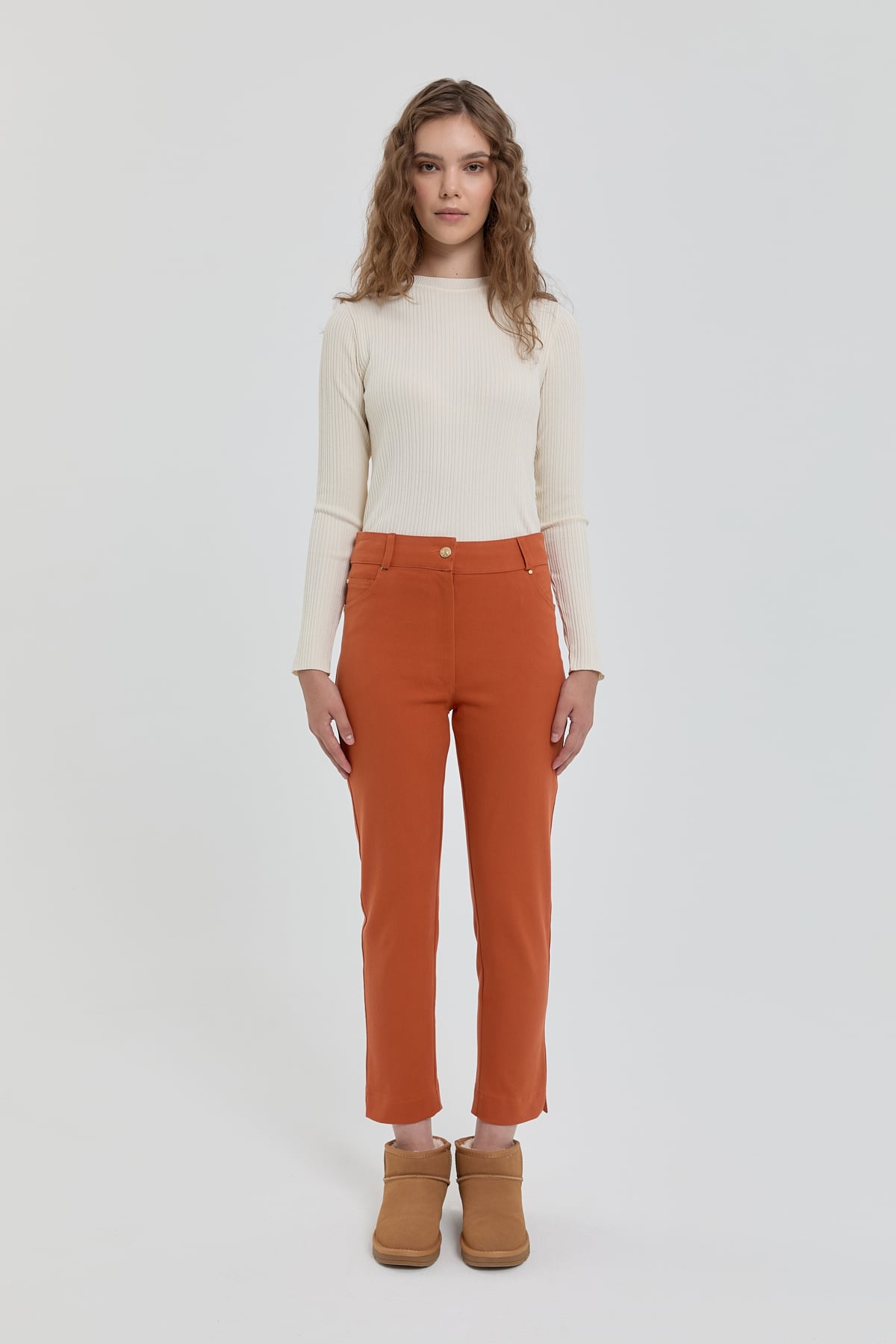 NİHAN Pants Nihan Gabardin Dar Paça Pantolon  Turuncu_modest