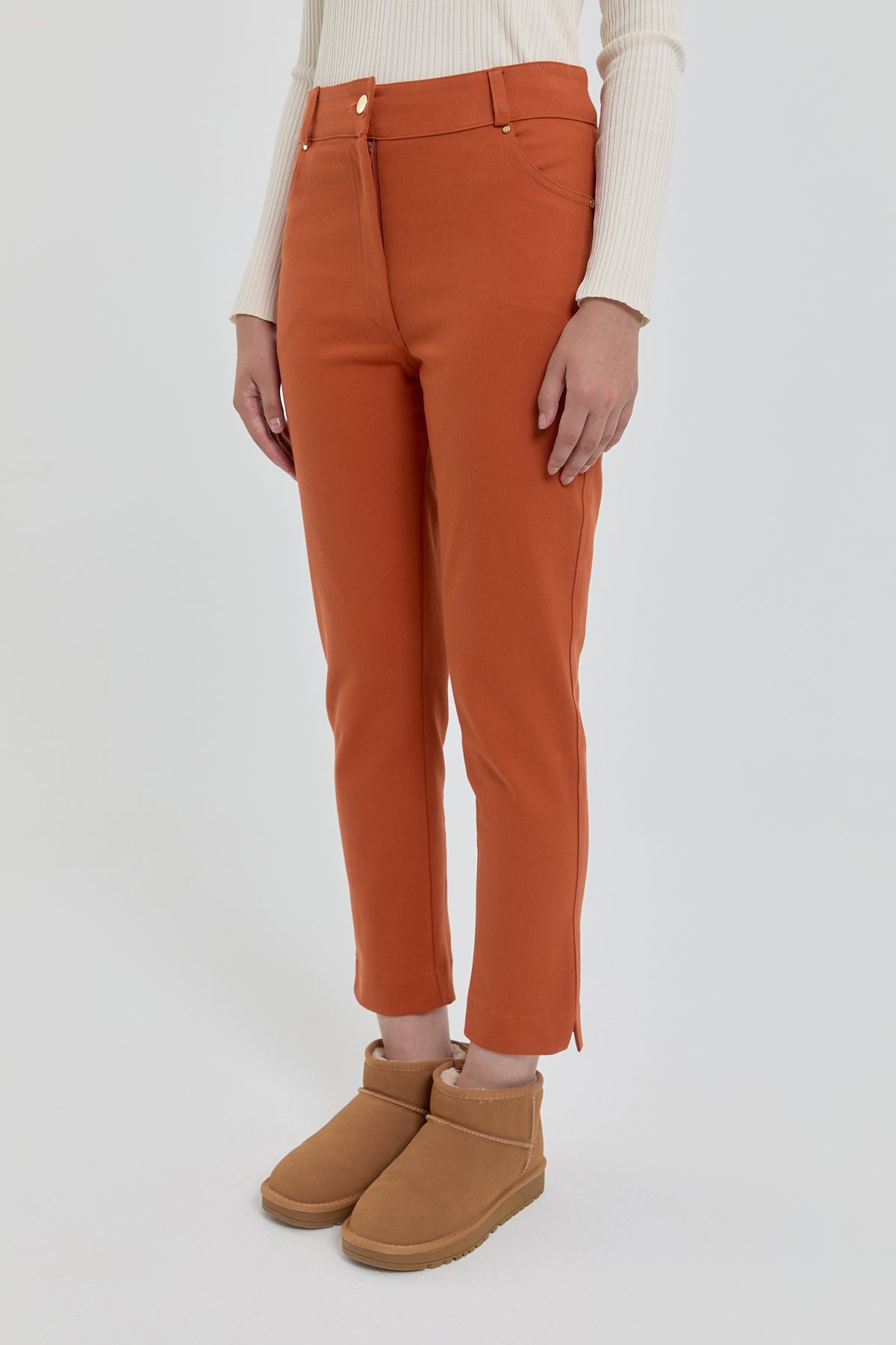 NİHAN Pants Nihan Gabardin Dar Paça Pantolon  Turuncu_modest