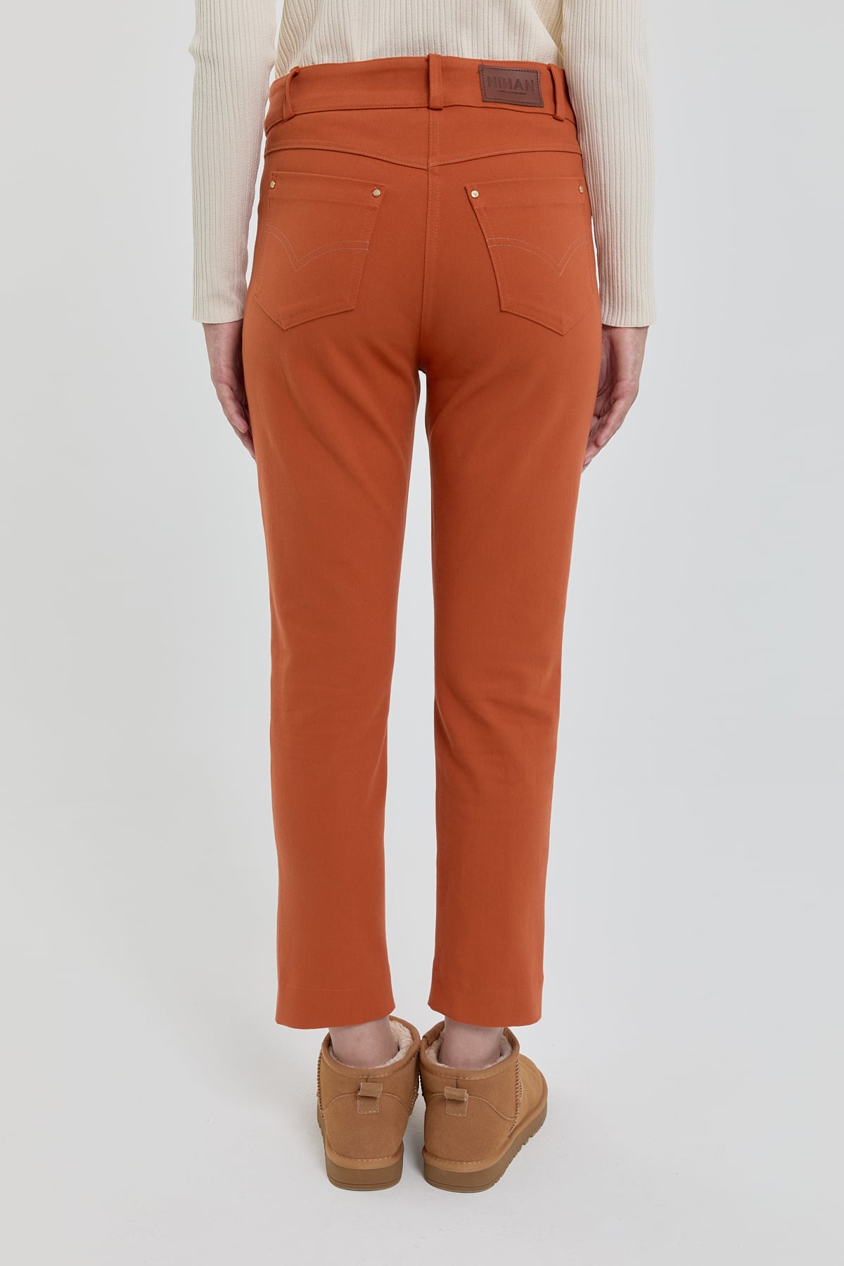 NİHAN Pants Nihan Gabardin Dar Paça Pantolon  Turuncu_modest