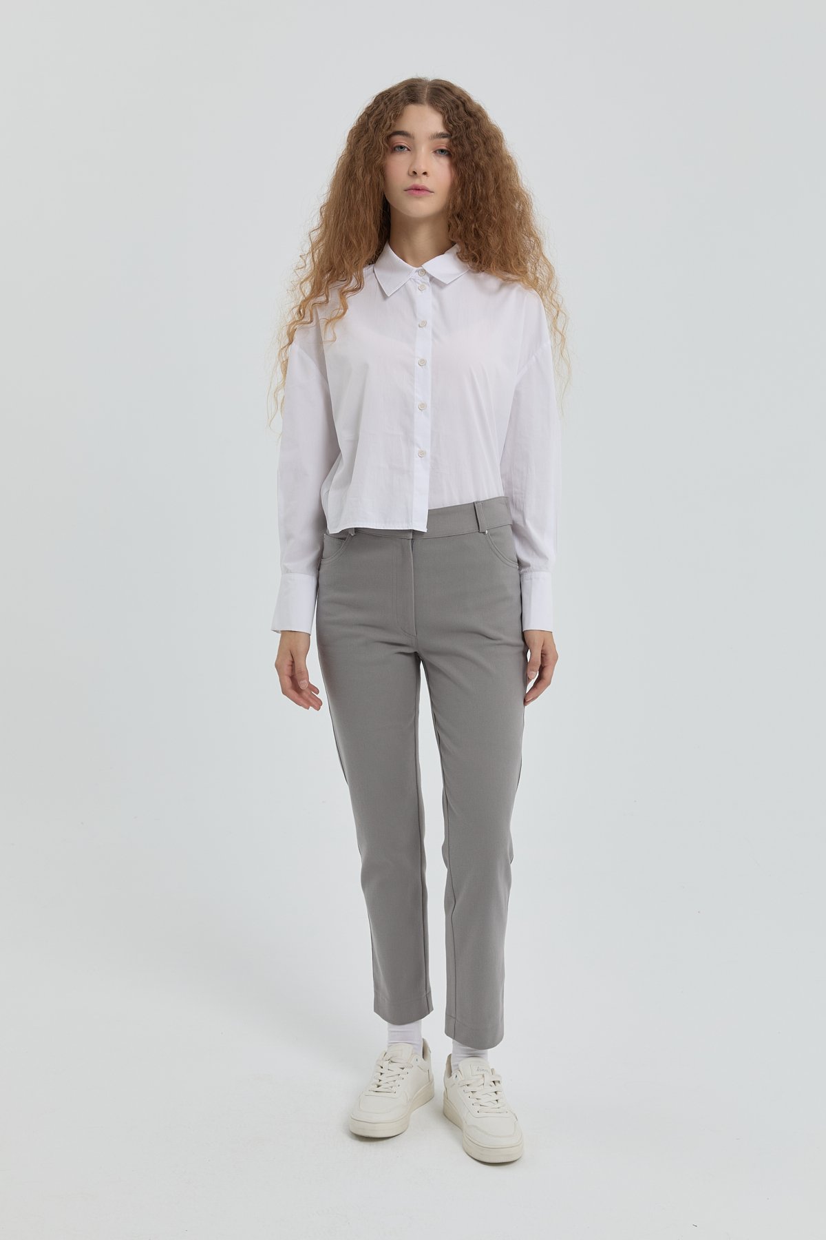 NİHAN Pants Nihan Gabardin Dar Paça Pantolon  Gri_modest
