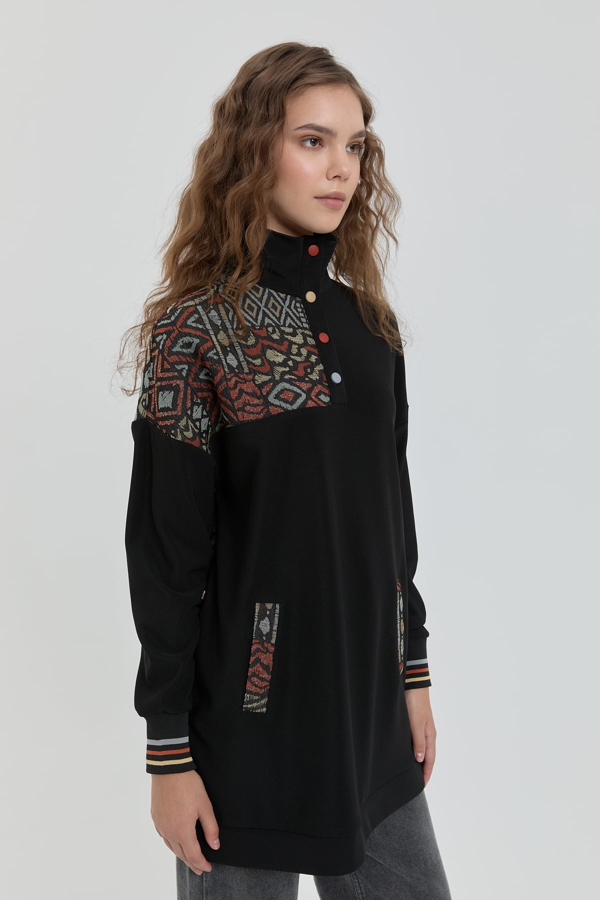 NİHAN Sweat Nihan Garnili Dik Yaka Sweat  Siyah_modest