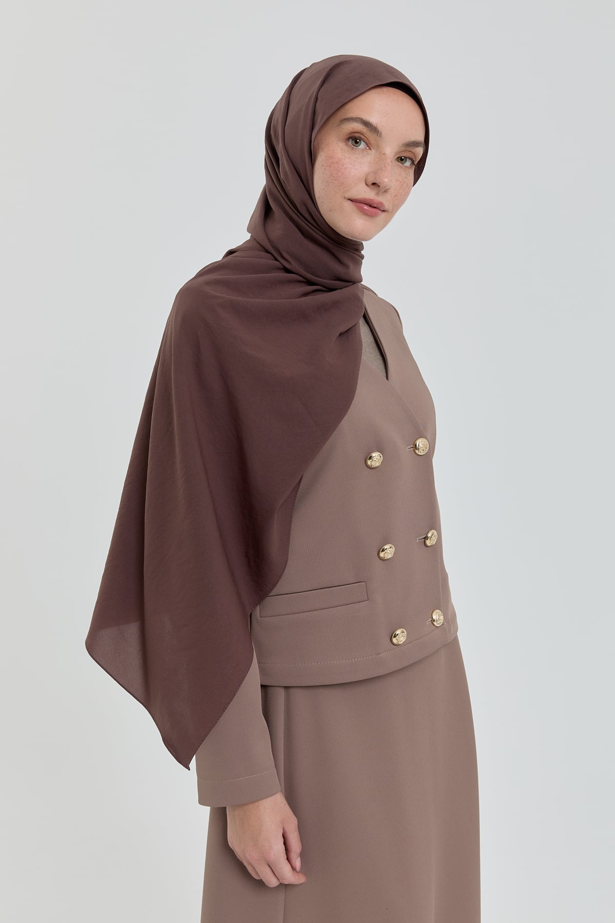 NİHAN Takım Nihan Gold Düğmeli Örme Etek Ceket Takım  Vizon_modest