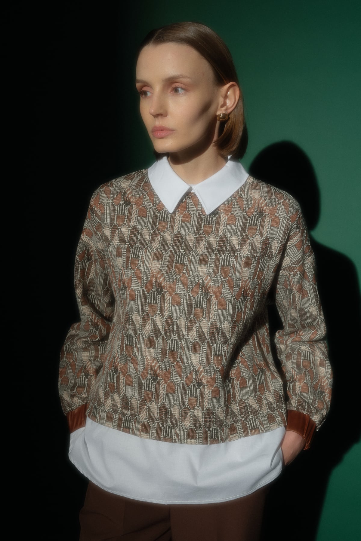 NİHAN Sweat Nihan Gömlek Görünümlü Örme Sweat  Açık Kahve_modest