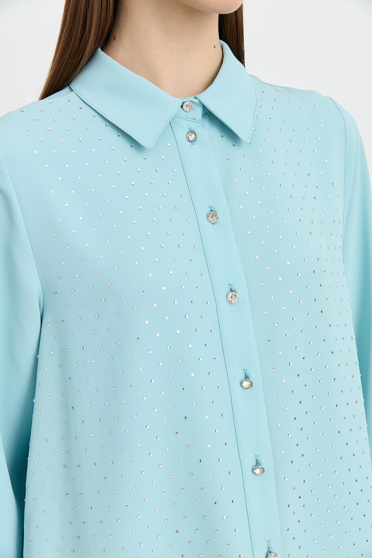 NİHAN Tunic Nihan Gömlek Yaka Taşlı Şık Tunik  Aqua_modest