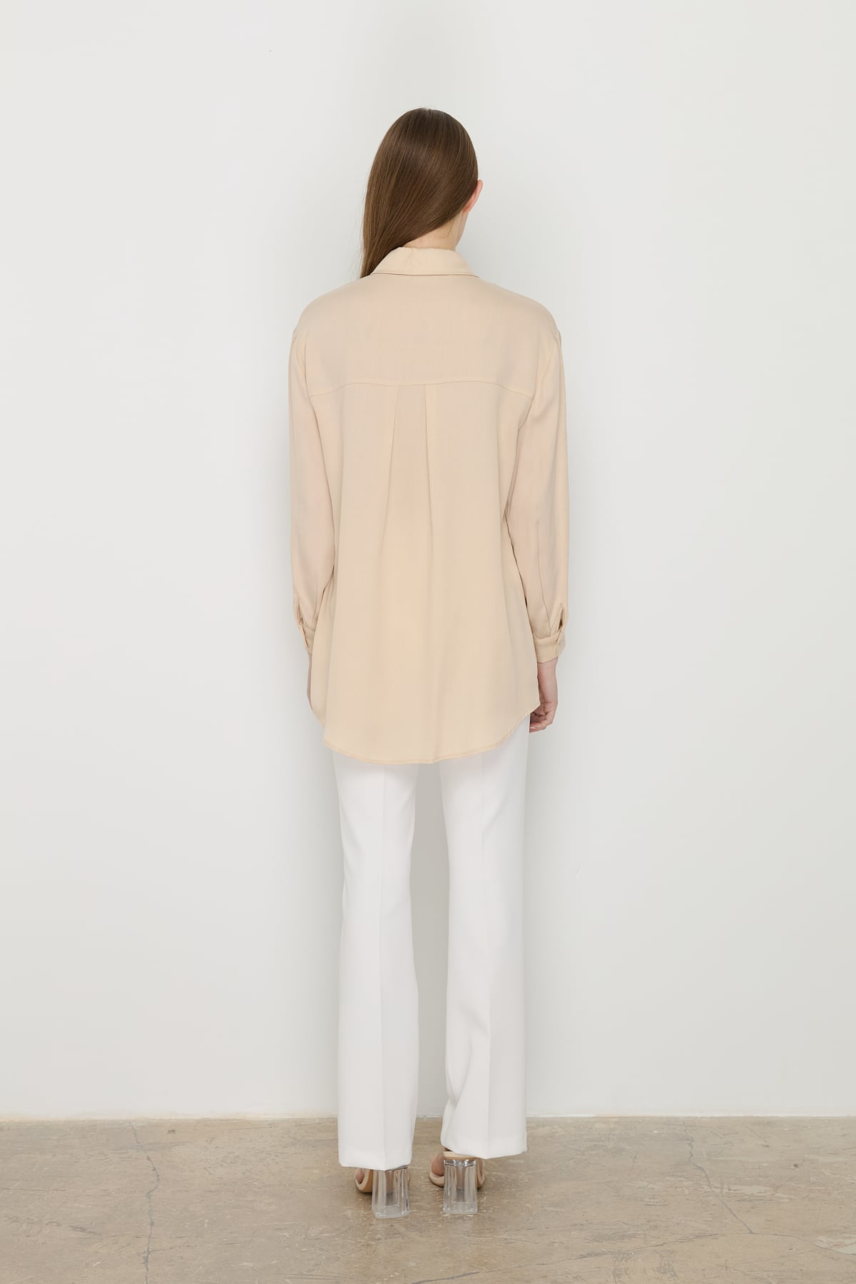 NİHAN Tunic Nihan Gömlek Yaka Tencel Basic Tunik  Bej_modest