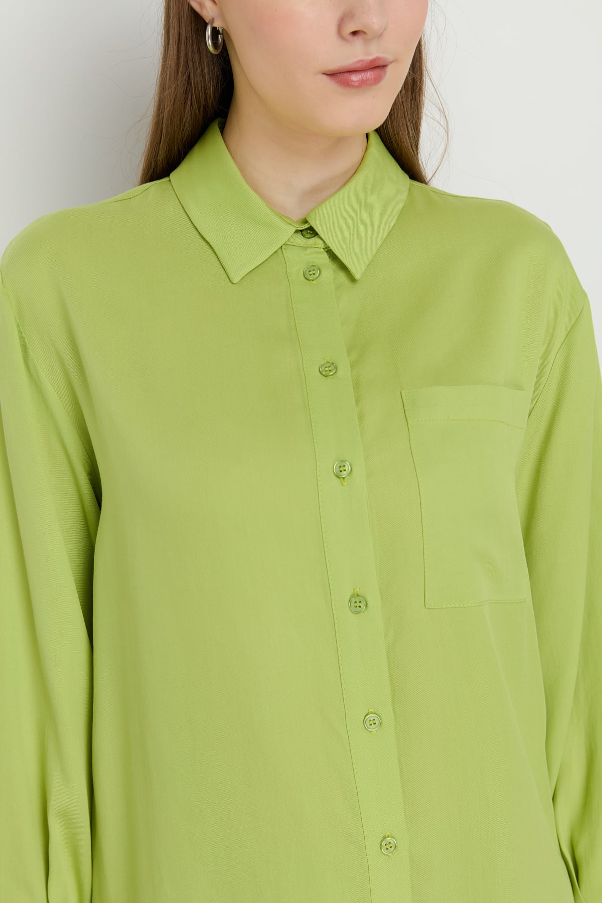 NİHAN Tunic Nihan Gömlek Yaka Tencel Basic Tunik  Fıstık Yeşili_modest