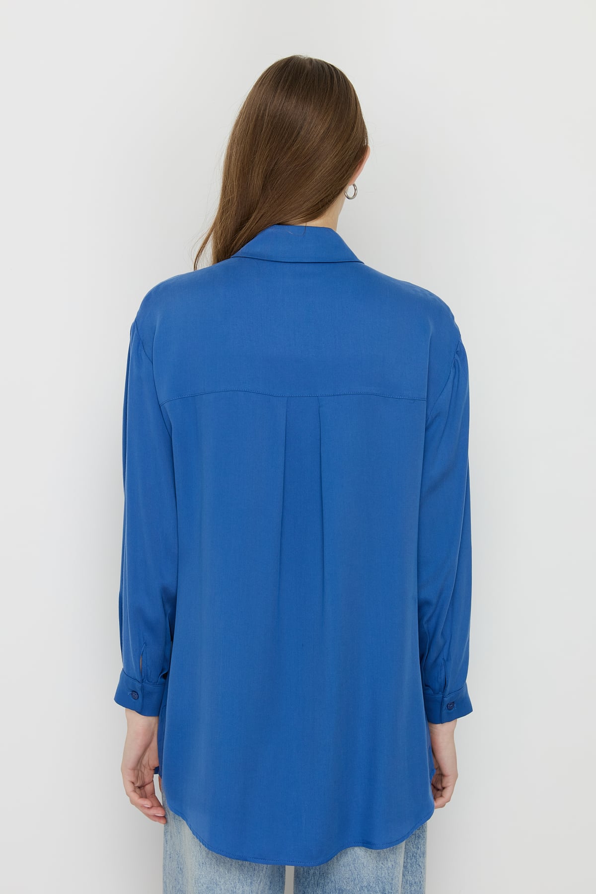 NİHAN Tunic Nihan Gömlek Yaka Tencel Basic Tunik  İndigo_modest