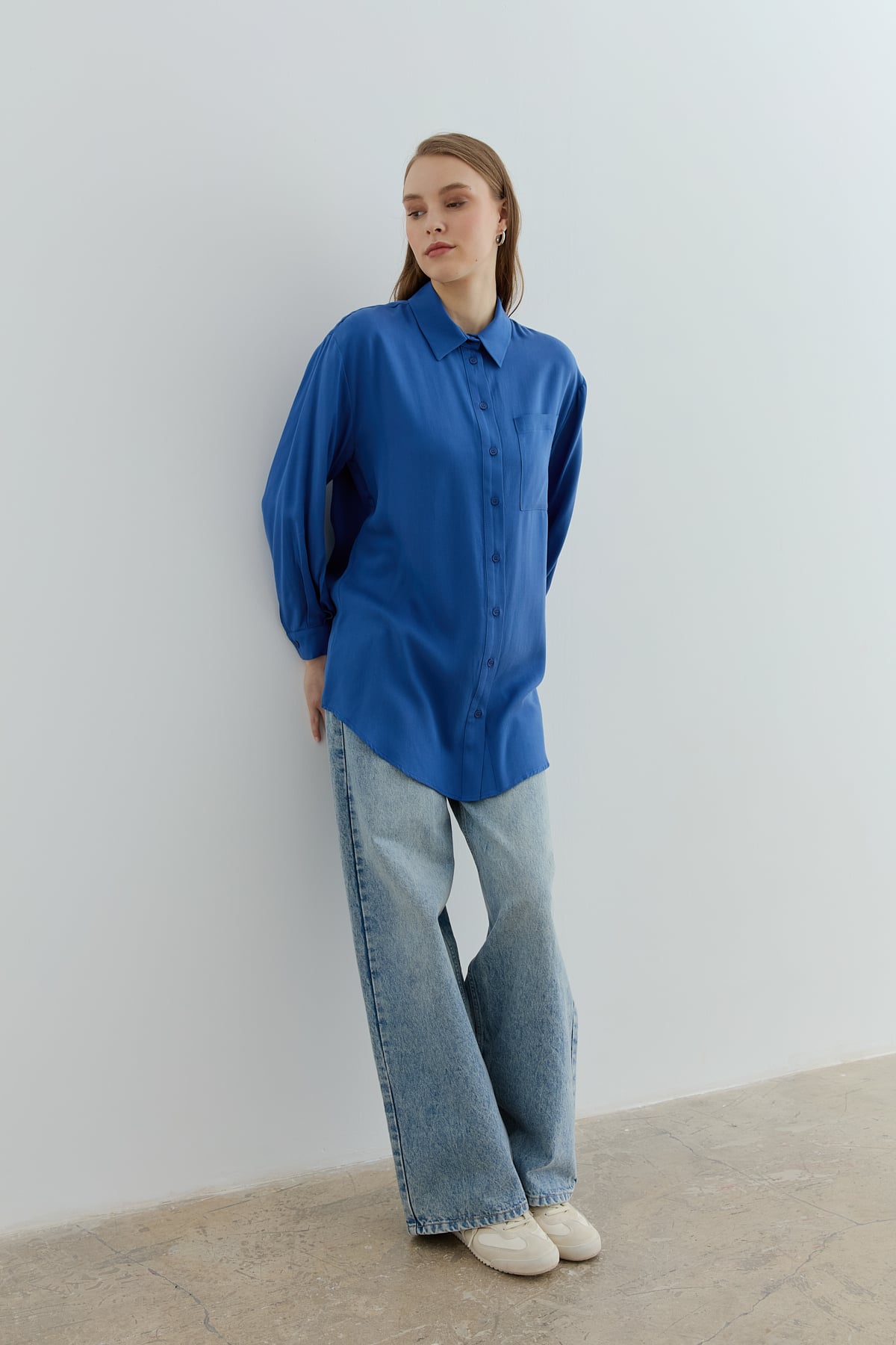 NİHAN Tunic Nihan Gömlek Yaka Tencel Basic Tunik  İndigo_modest