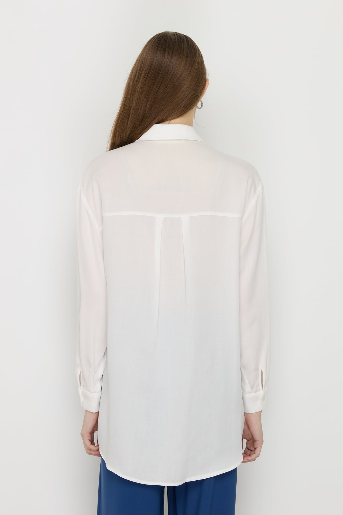 NİHAN Tunik Nihan Gömlek Yaka Tencel Basic Tunik  Ekru_modest