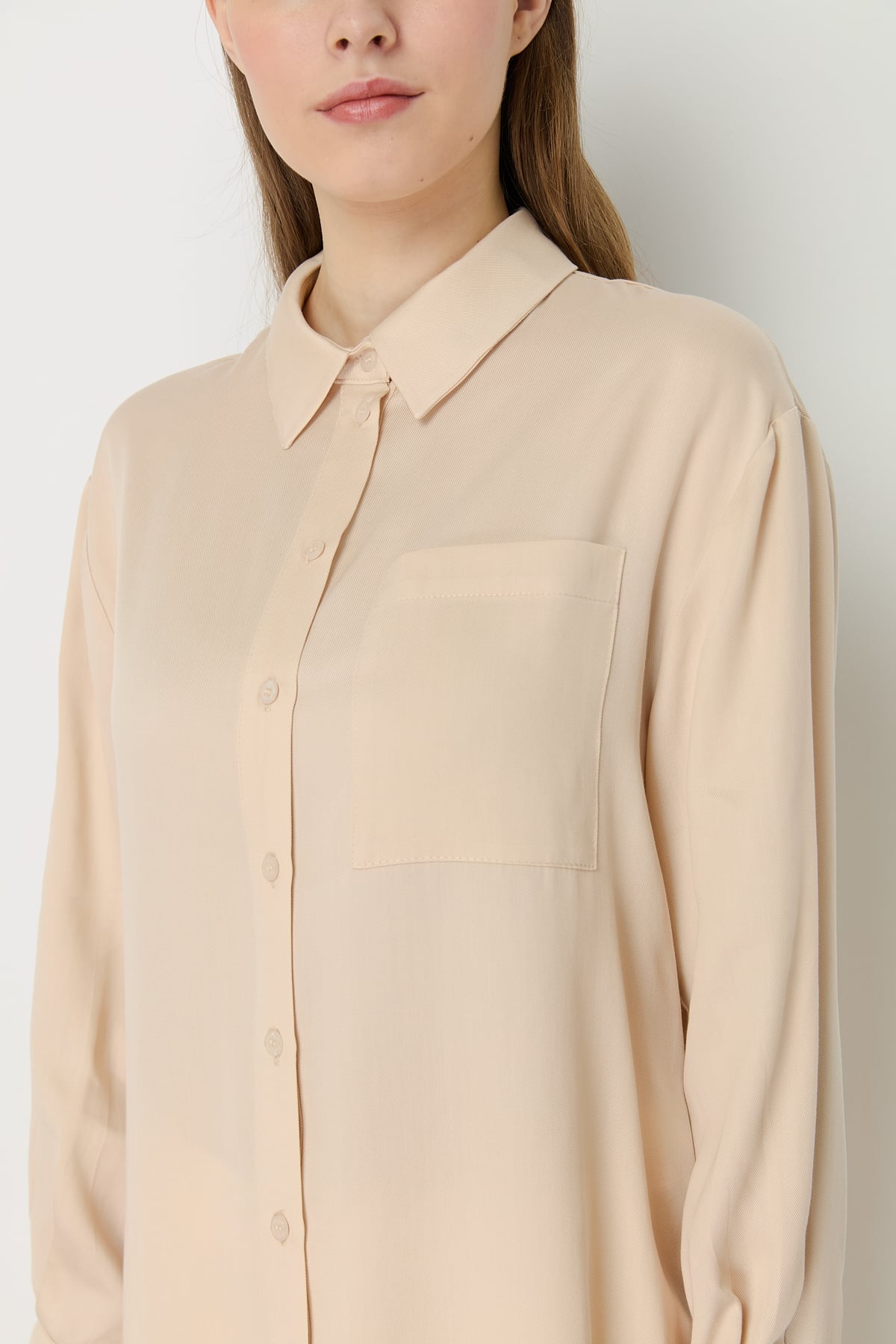 NİHAN Tunic Nihan Gömlek Yaka Tencel Basic Tunik  Bej_modest