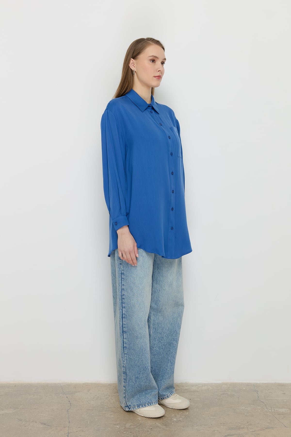 NİHAN Tunic Nihan Gömlek Yaka Tencel Basic Tunik  İndigo_modest