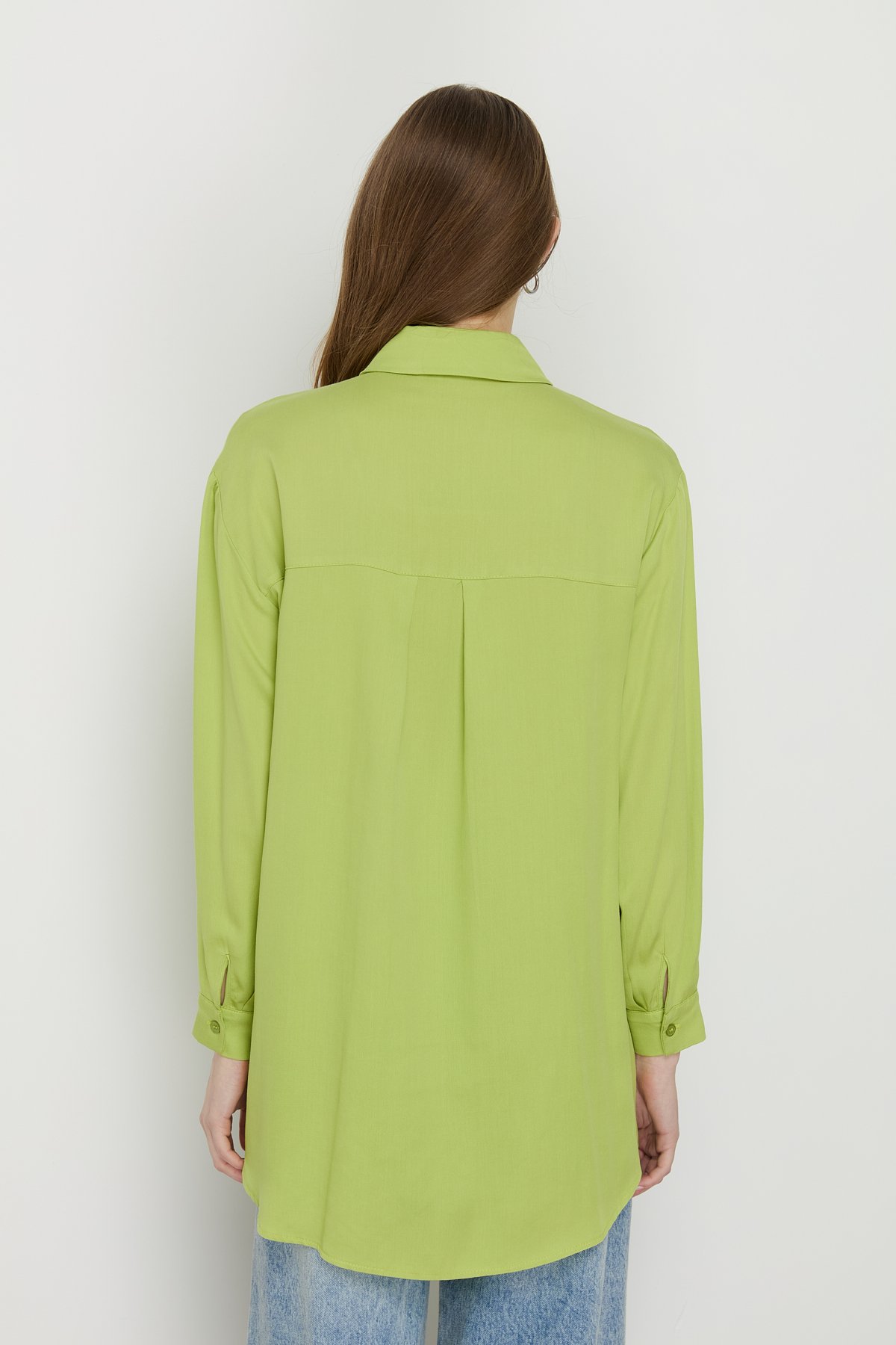 NİHAN Tunic Nihan Gömlek Yaka Tencel Basic Tunik  Fıstık Yeşili_modest