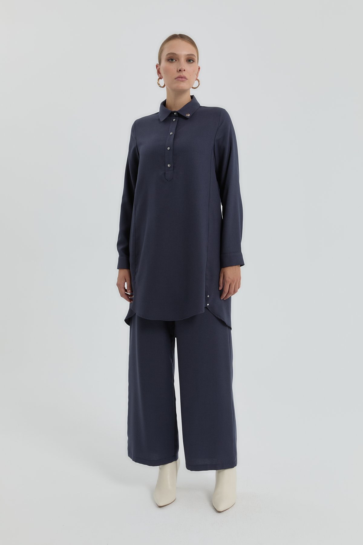 NİHAN Tunic Nihan Gömlek Yaka Tunik  Lacivert_modest