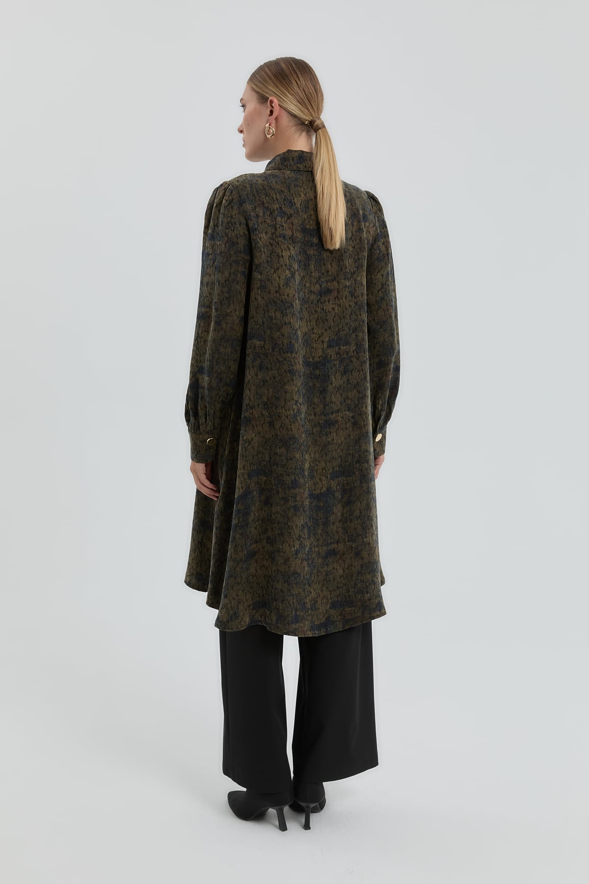 NİHAN Tunic Nihan Gömlek Yaka Uzun Cupra Tunik  Haki_modest