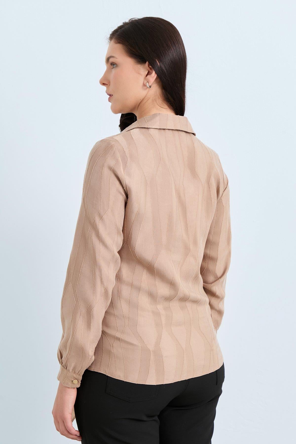 NİHAN Blouse Nihan Gömlek Yakalı Anvelop Bluz  Bej_modest