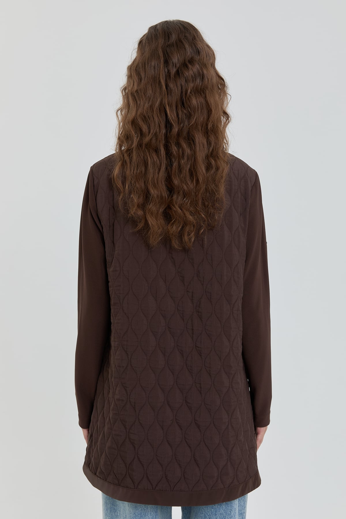 NİHAN Tunic Nihan İnce Kapitone Dik Yaka Tunik  Kahve_modest