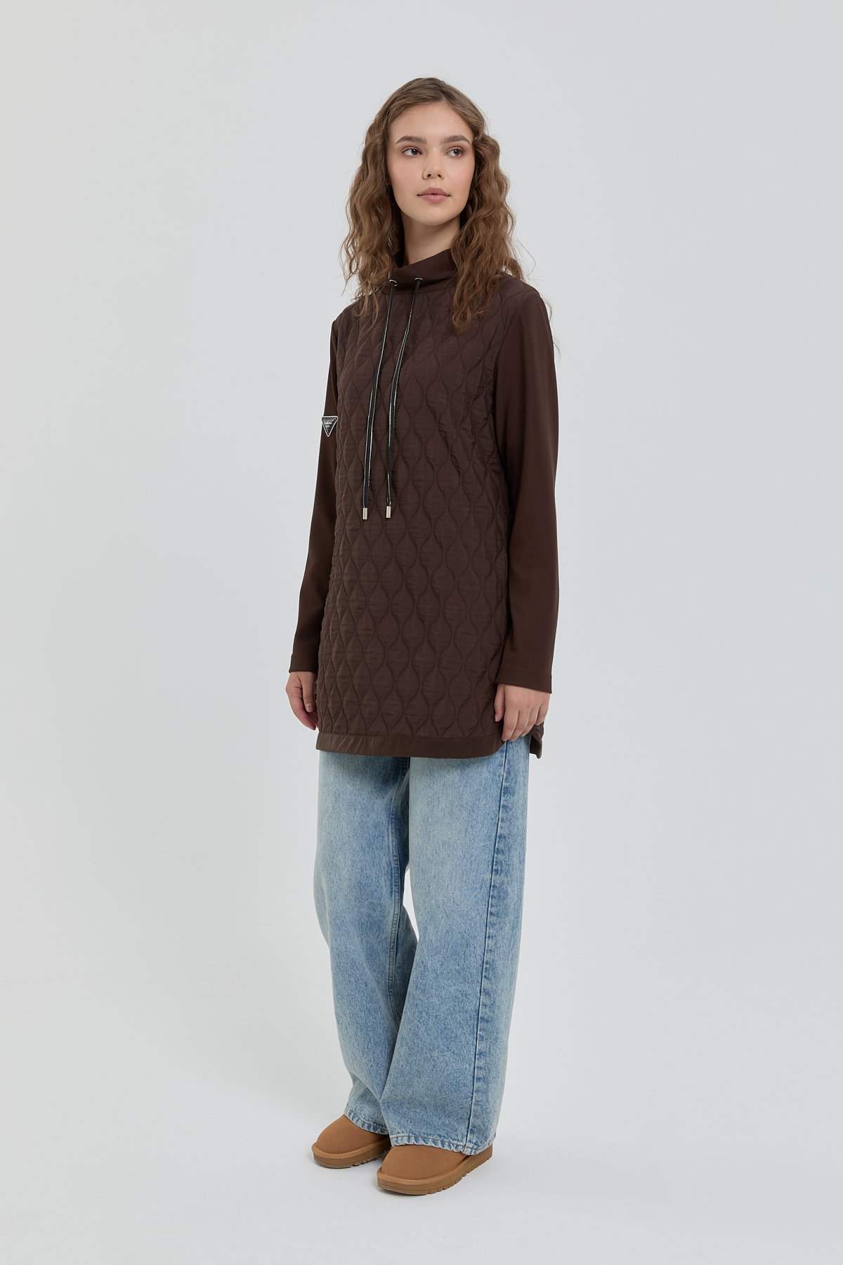NİHAN Tunic Nihan İnce Kapitone Dik Yaka Tunik  Kahve_modest