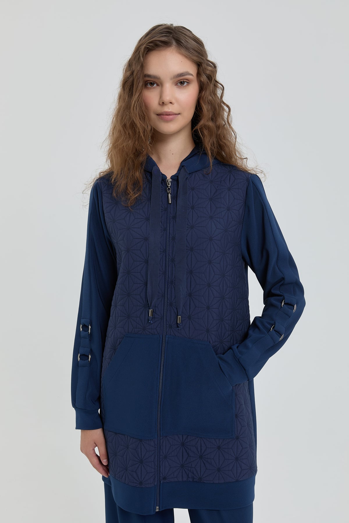 NİHAN Takım Nihan İnce Kapitone Garnili Örme Pantolon Tunik Takım  Lacivert_modest