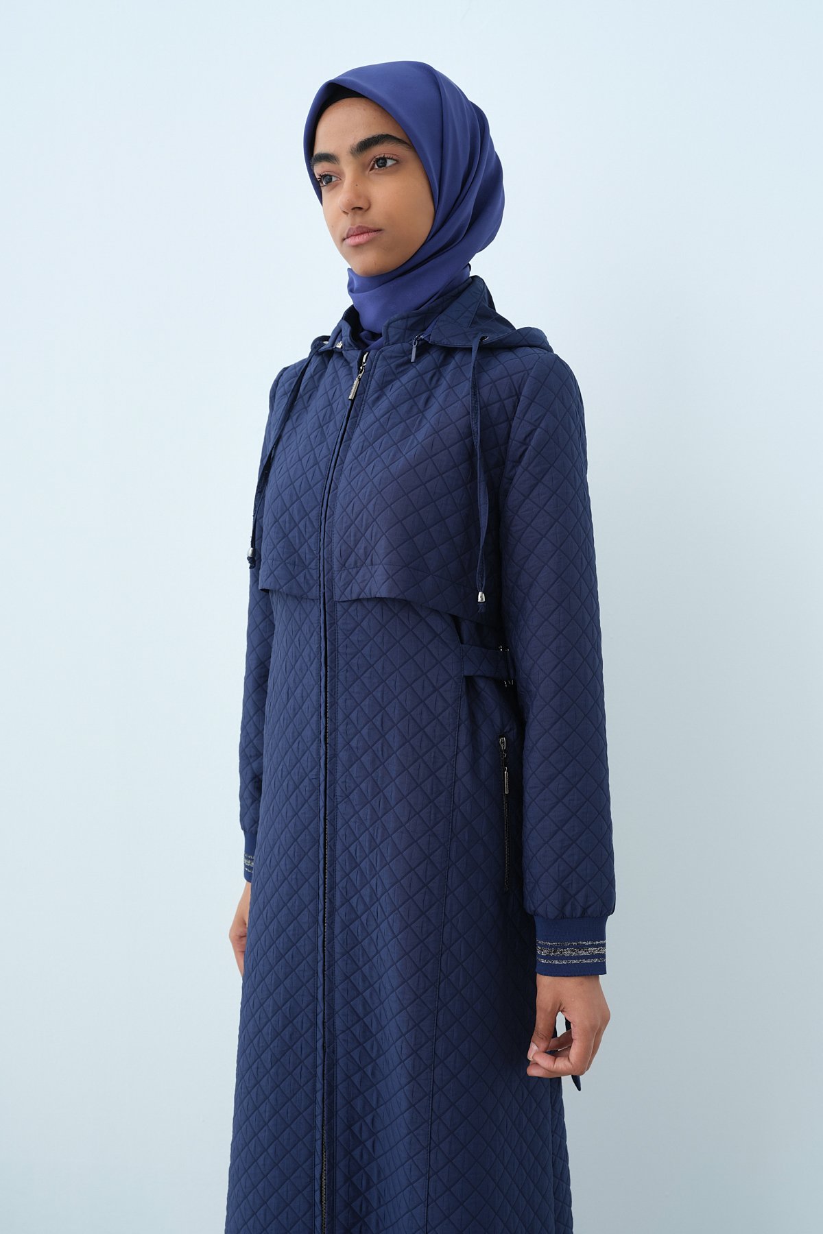 NİHAN Topcoat Nihan İnce Kapitone Kemer Toka Detaylı Pardesü  Lacivert_modest
