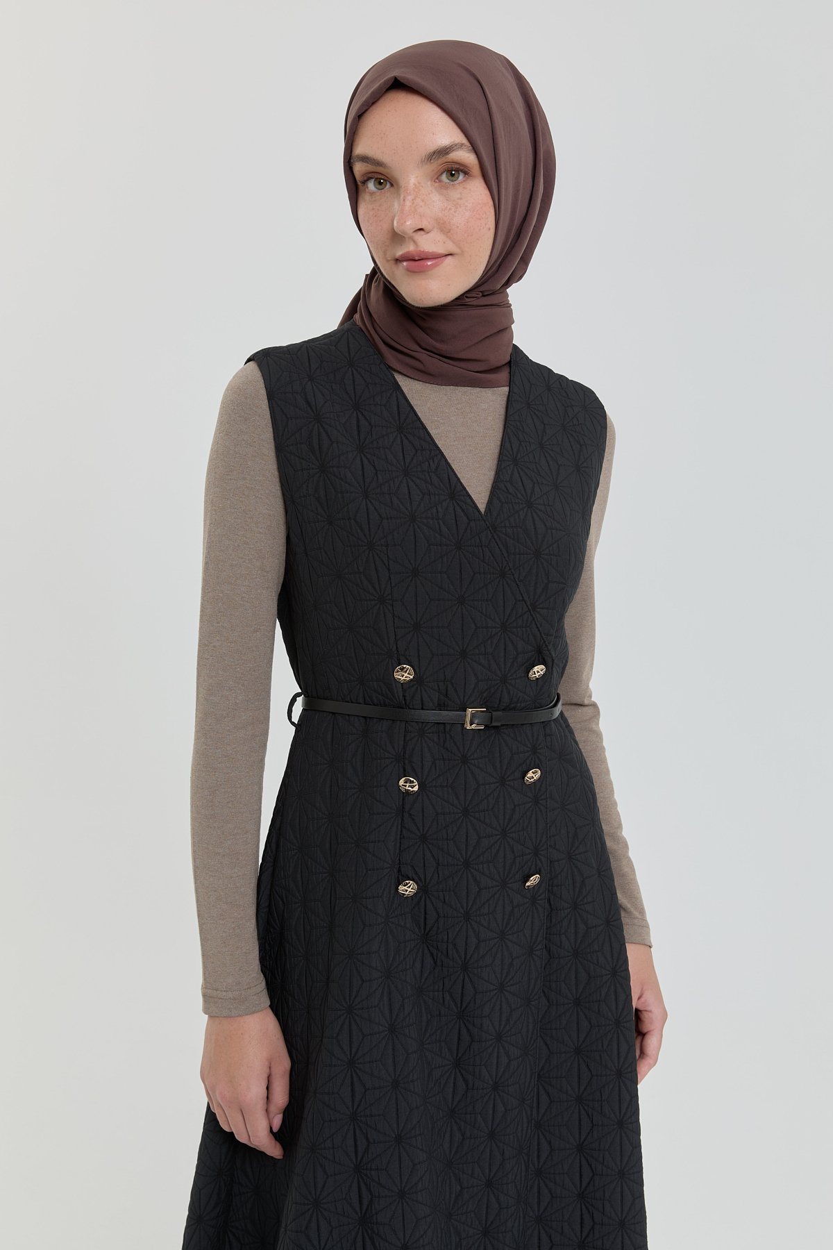NİHAN Jile Nihan İnce Kapitone Kemerli Jile  Siyah_modest
