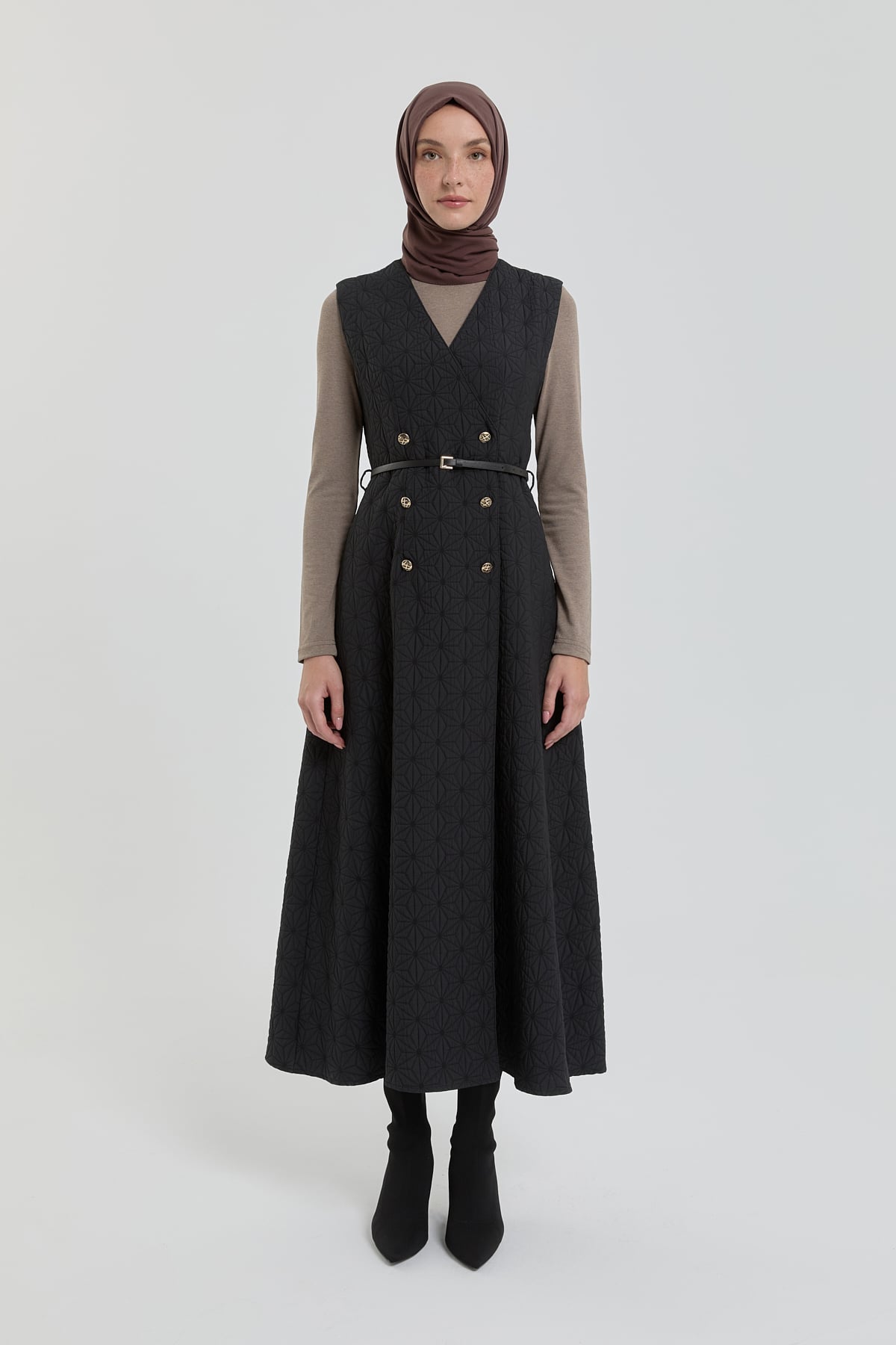 NİHAN Jile Nihan İnce Kapitone Kemerli Jile  Siyah_modest