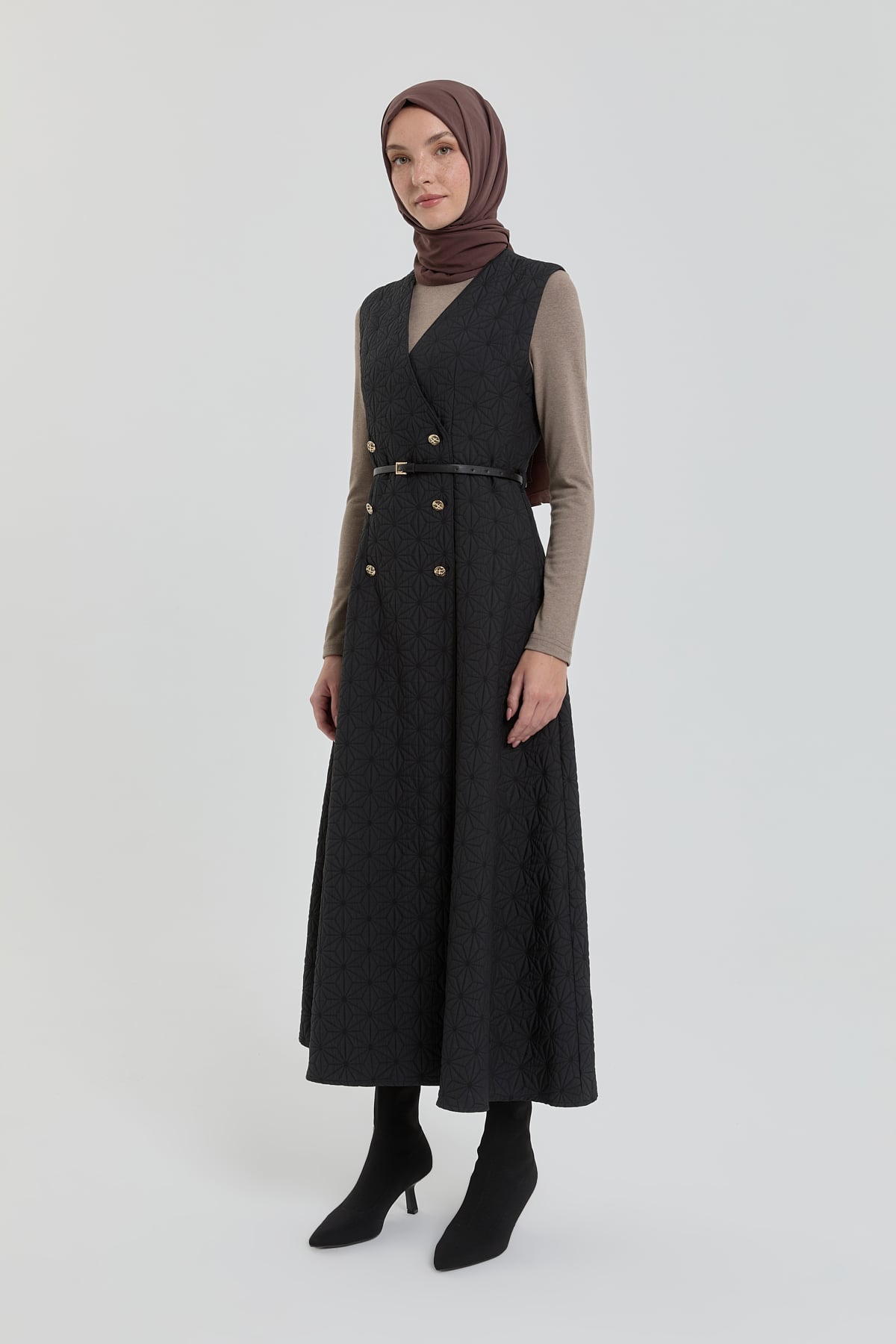NİHAN Jile Nihan İnce Kapitone Kemerli Jile  Siyah_modest