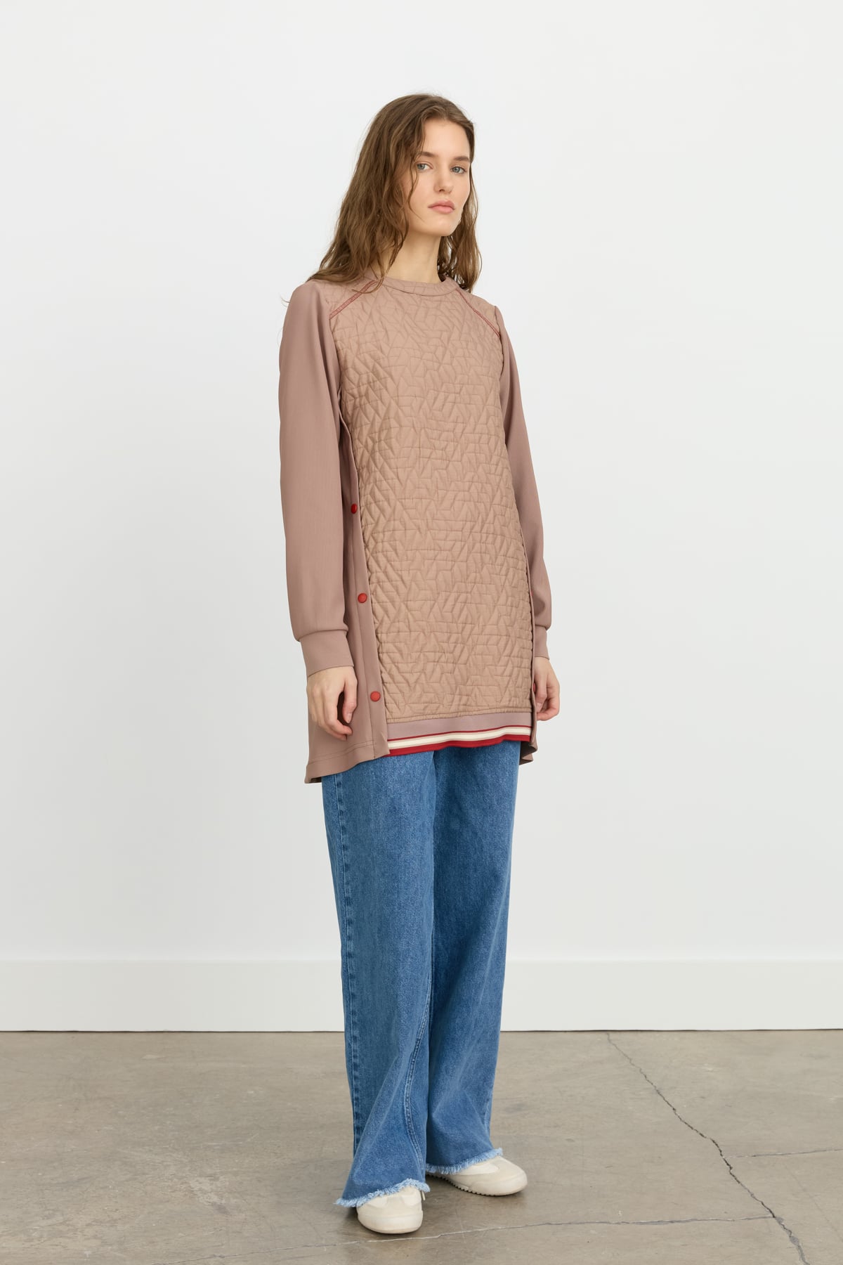 NİHAN Tunic Nihan İnce Kapitone Örme Bileşimli Tunik  Vizon_modest