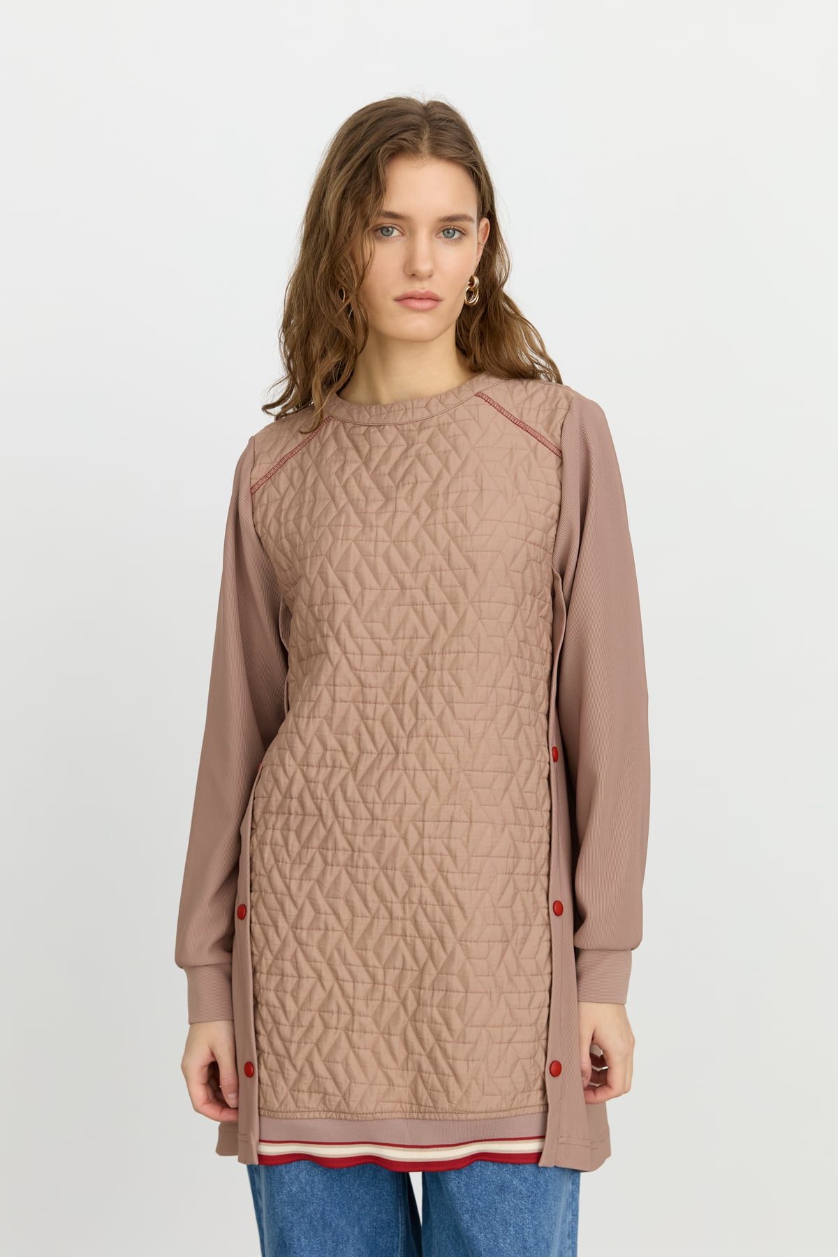 NİHAN Tunic Nihan İnce Kapitone Örme Bileşimli Tunik  Vizon_modest