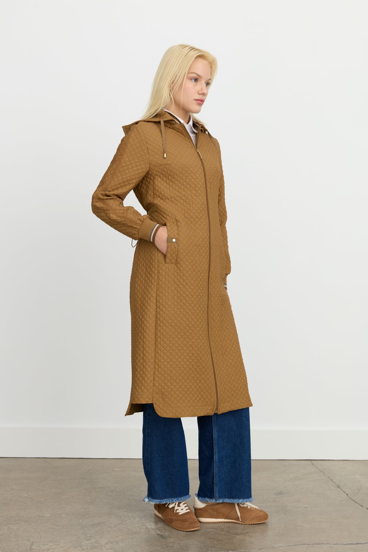 NİHAN Trench Coat Nihan İnce Kapitone Ribanalı Kap  Olive_modest