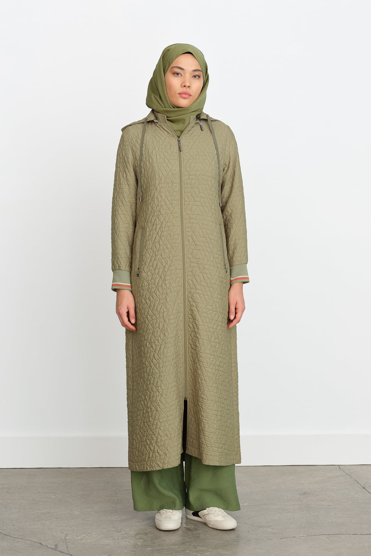 NİHAN Topcoat Nihan İnce Kapitone Ribanalı Pardesü  Kekik_modest