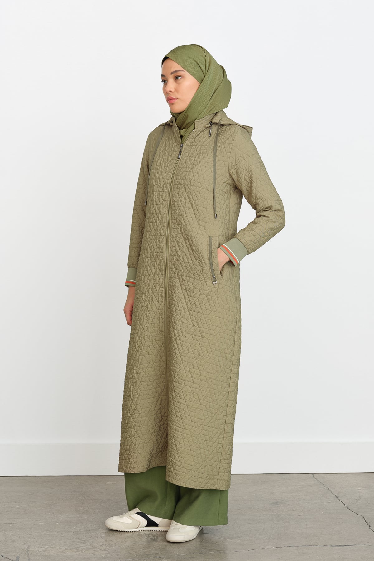 NİHAN Topcoat Nihan İnce Kapitone Ribanalı Pardesü  Kekik_modest