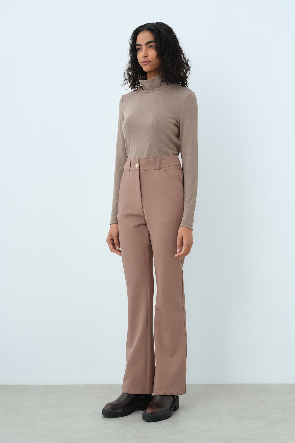 NİHAN Pants Nihan İspanyol Paça Pantolon  Vizon_modest