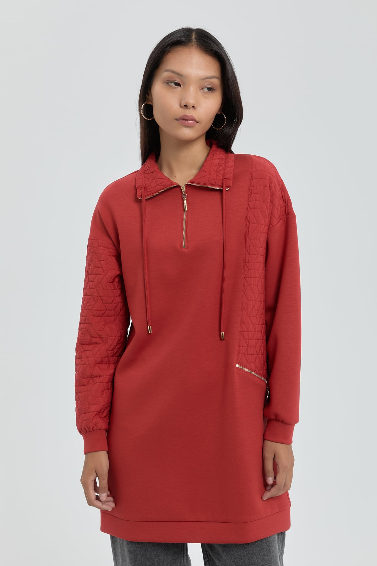 NİHAN Sweat Nihan Kapitone Garnili Sweat  Kiremit_modest