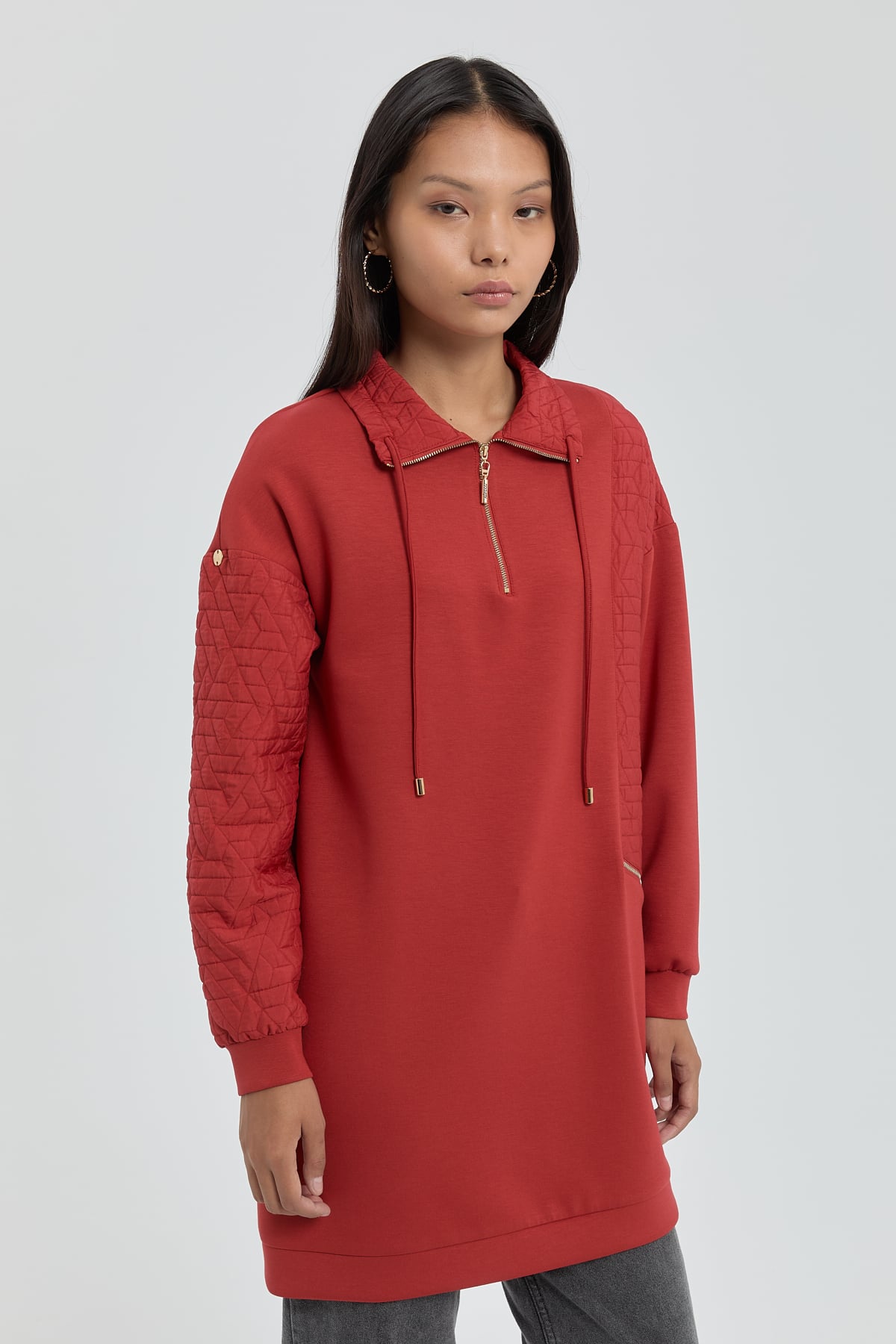 NİHAN Sweat Nihan Kapitone Garnili Sweat  Kiremit_modest