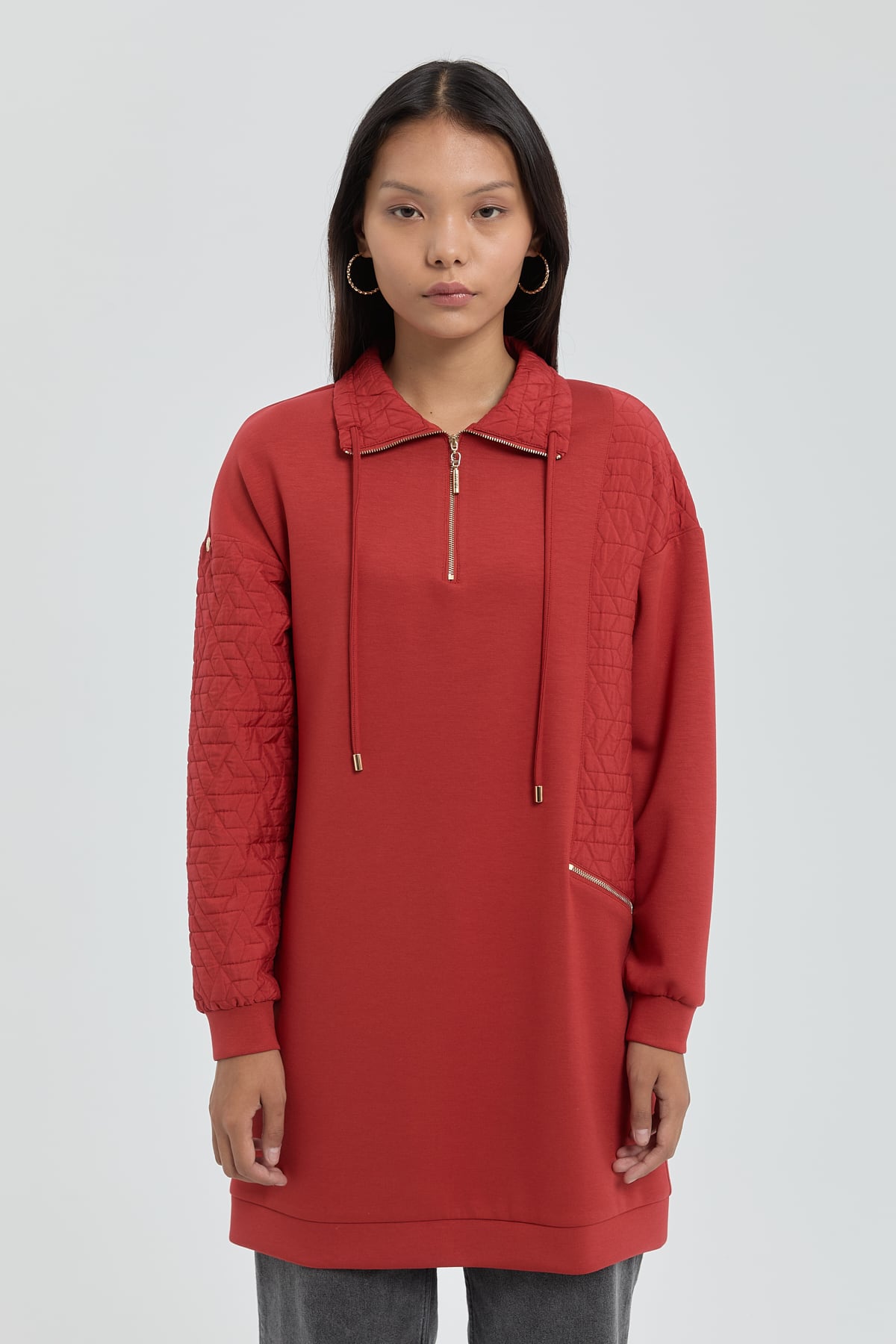 NİHAN Sweat Nihan Kapitone Garnili Sweat  Kiremit_modest