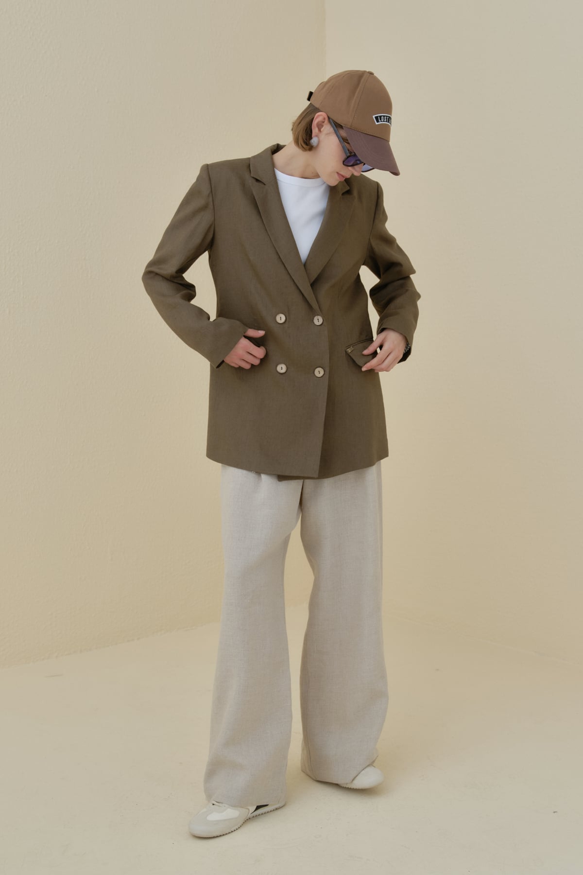 NİHAN Ceket Nihan Keten Blazer Ceket  İndigo_modest