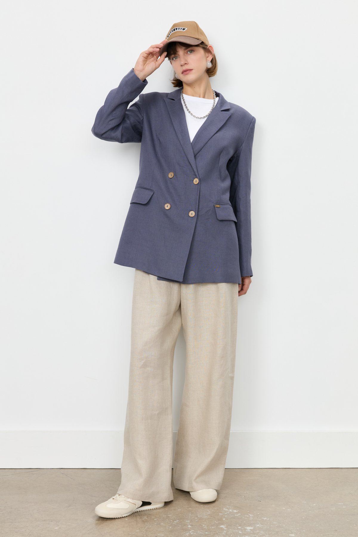 NİHAN Ceket Nihan Keten Blazer Ceket  İndigo_modest